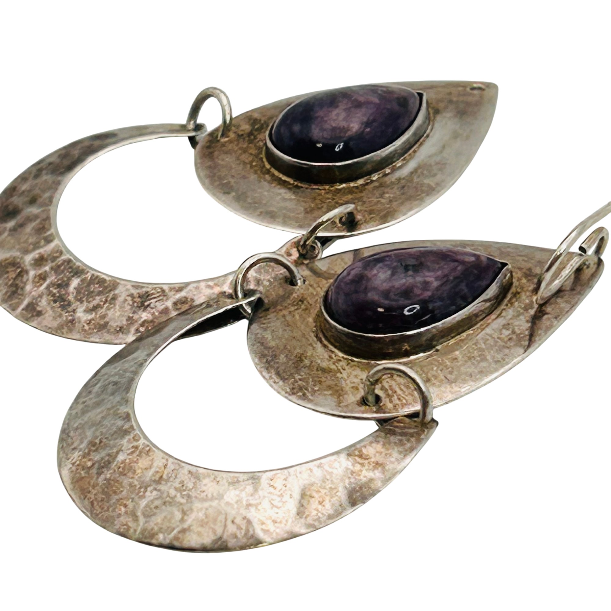 Southwest Sterling Charoite Stone Earrings