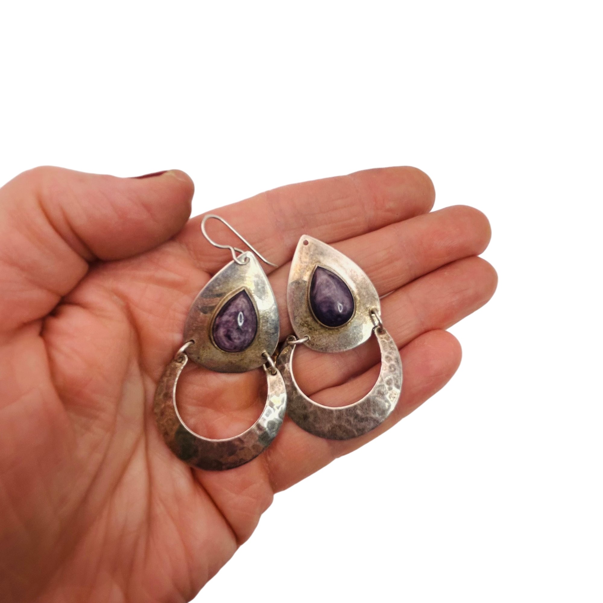 Southwest Sterling Charoite Stone Earrings