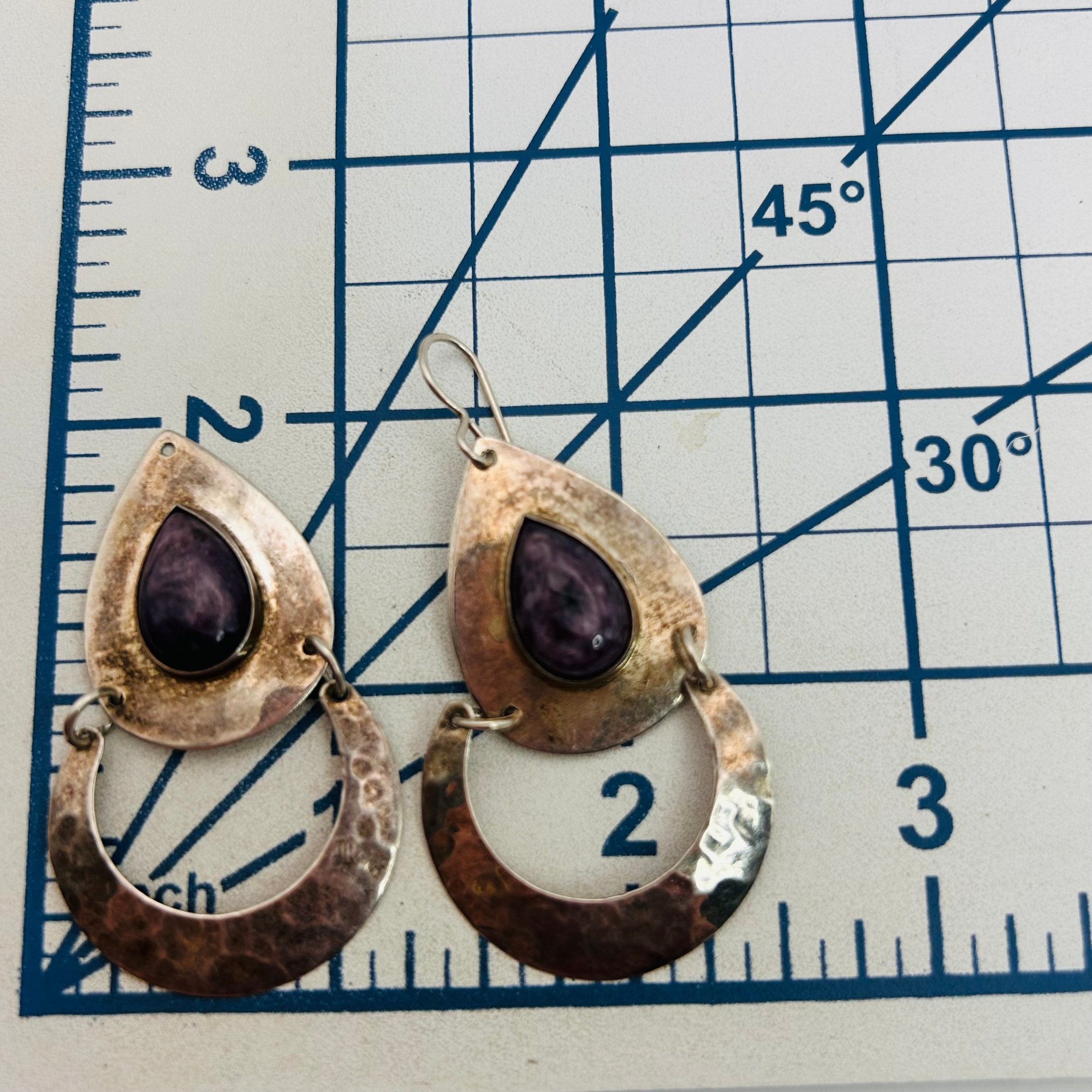 Southwest Sterling Charoite Stone Earrings