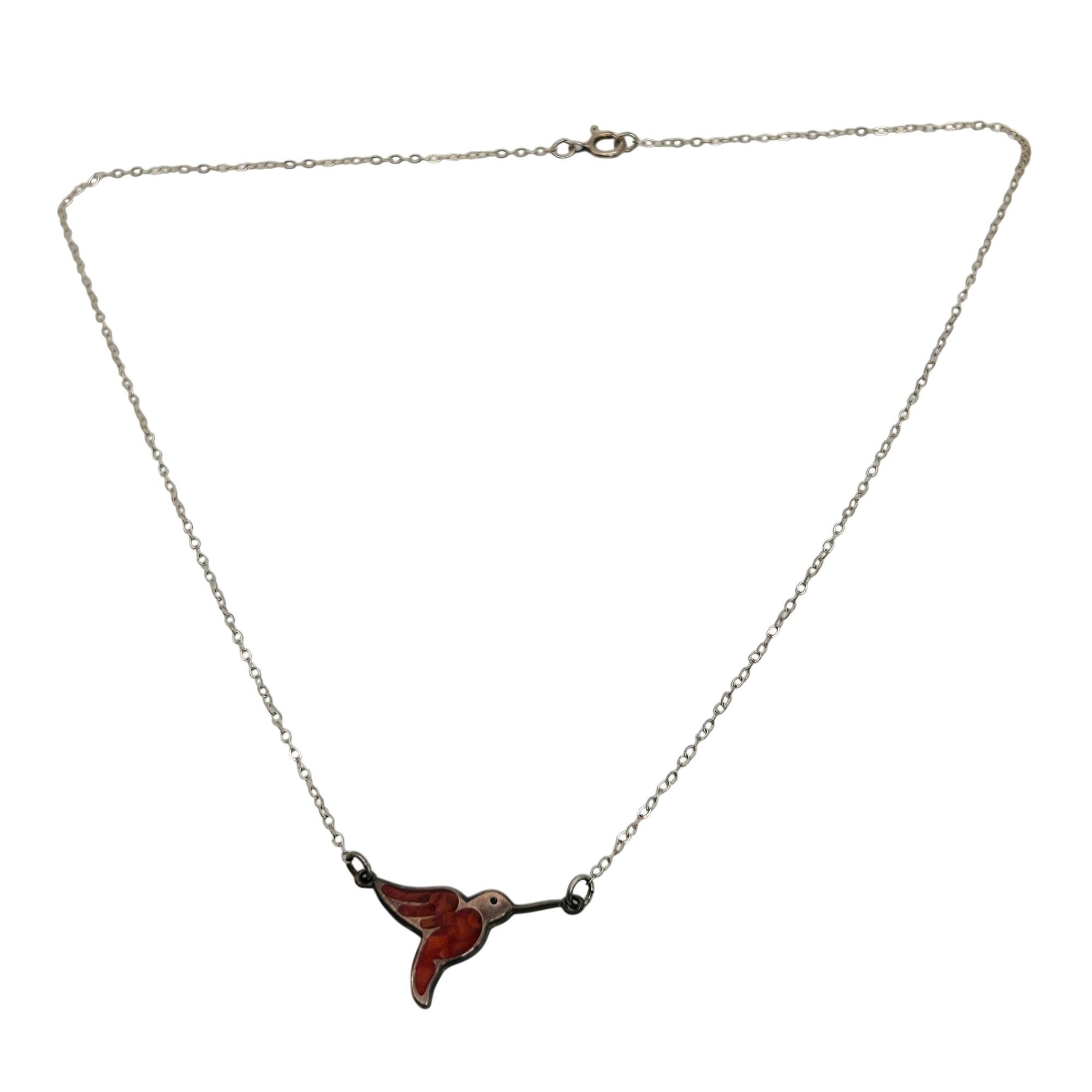Southwest Sterling Crushed Coral Hummingbird Necklace