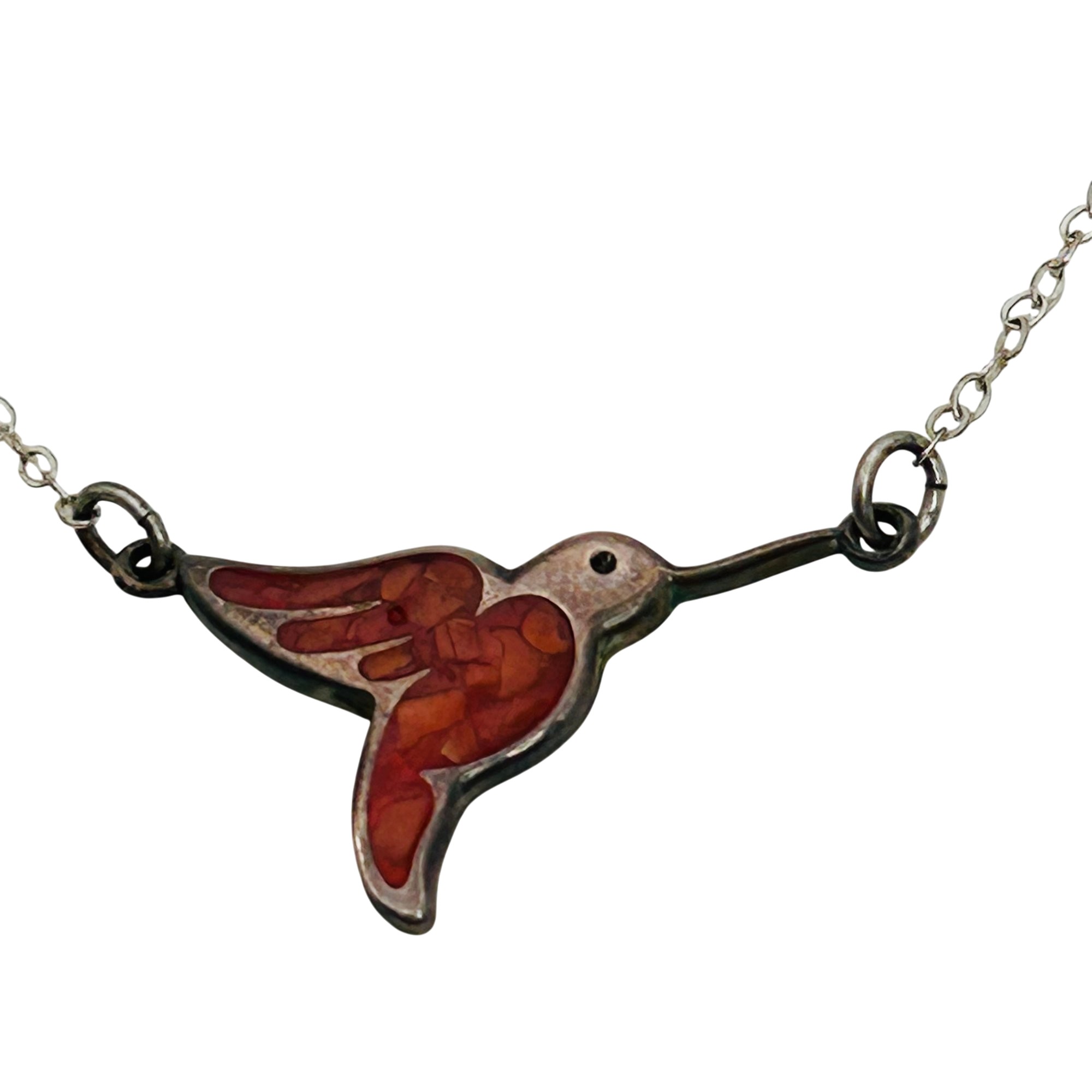 Southwest Sterling Crushed Coral Hummingbird Necklace