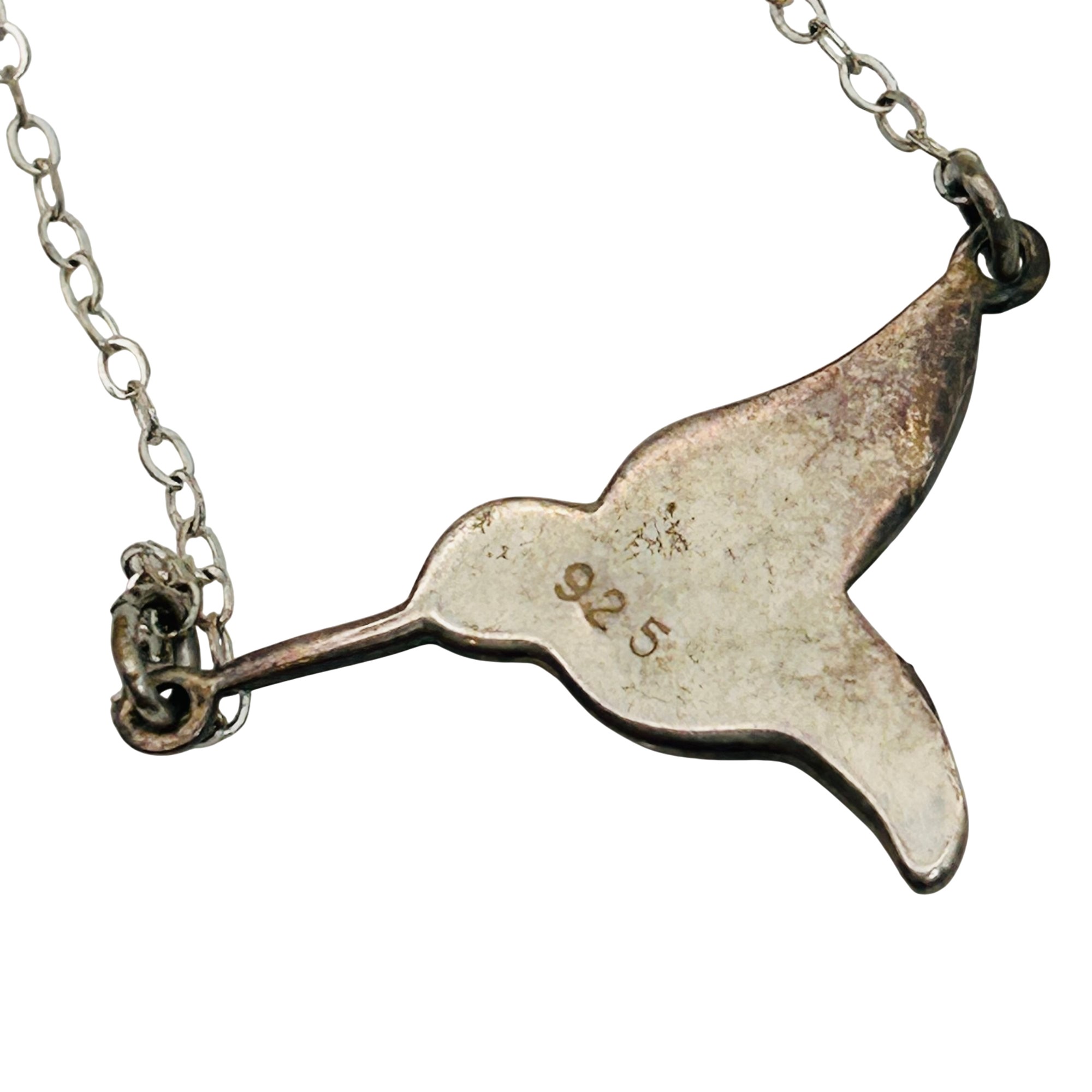 Southwest Sterling Crushed Coral Hummingbird Necklace
