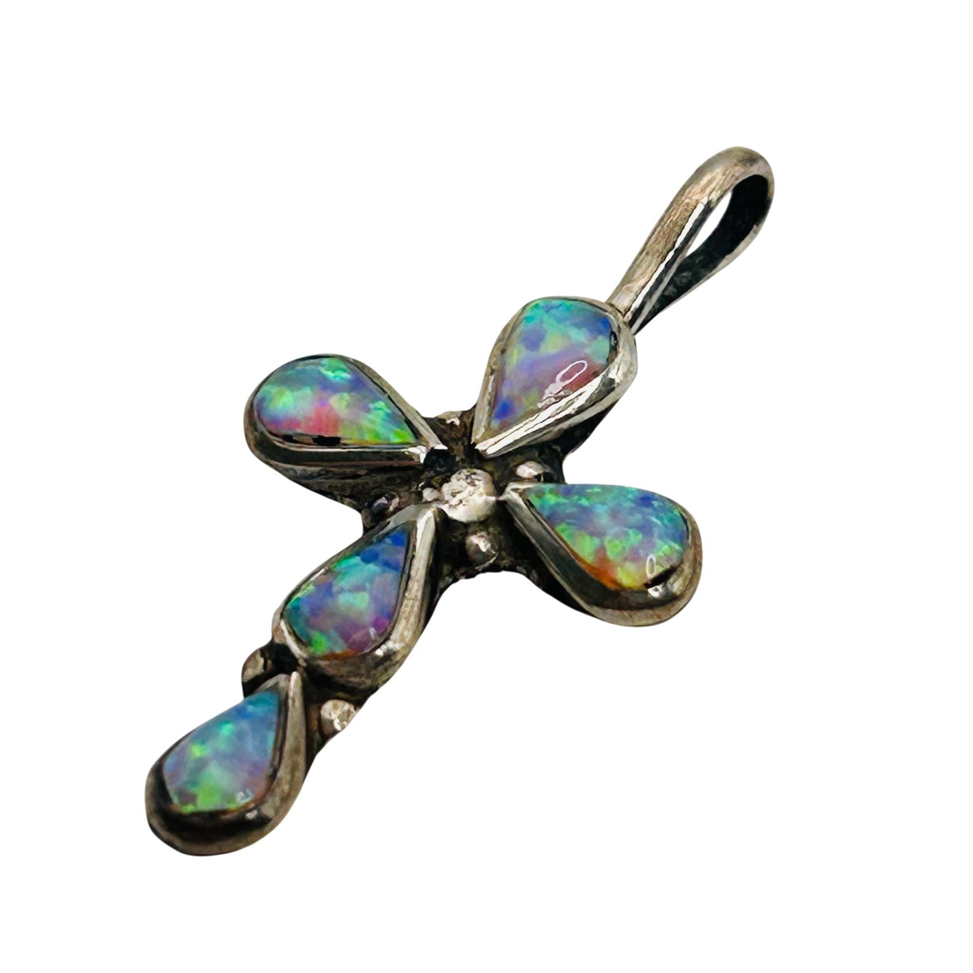 Navajo Sterling Opal Cross Pendant