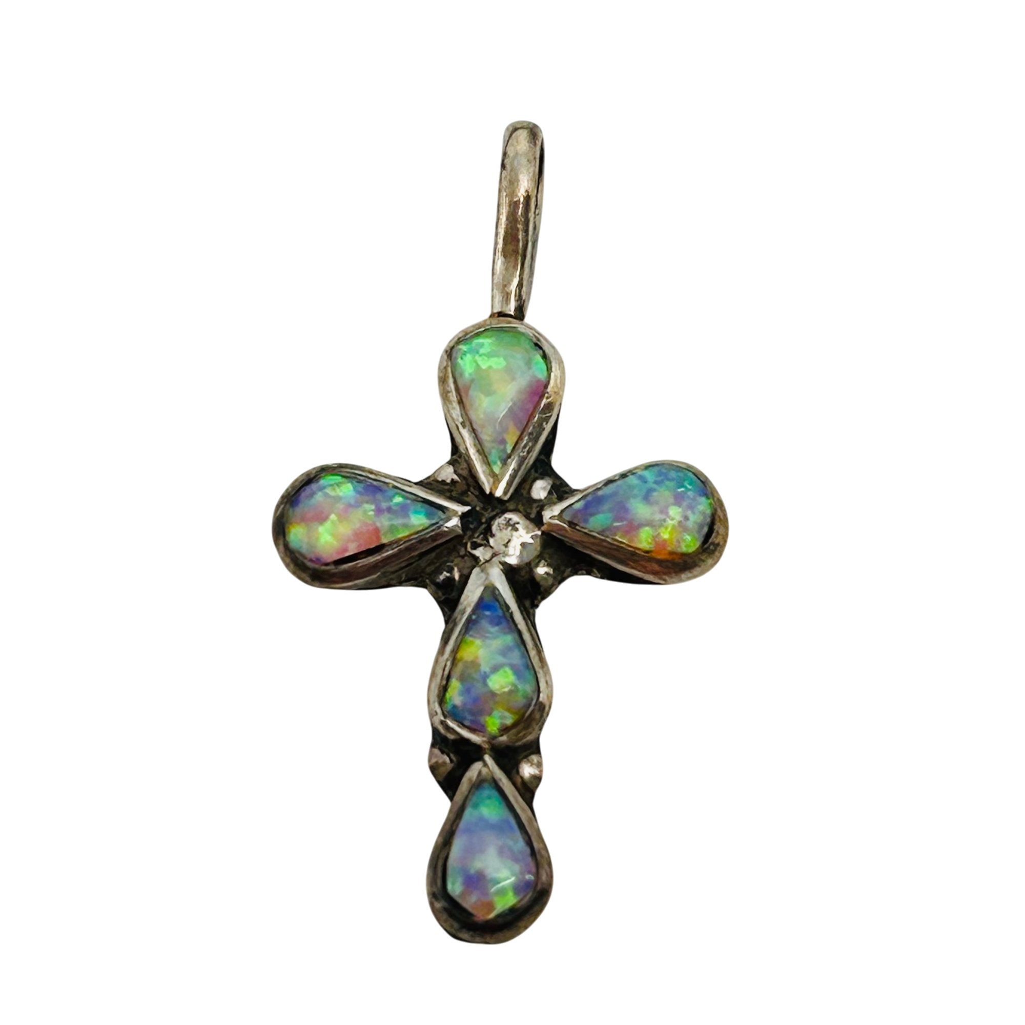 Navajo Sterling Opal Cross Pendant