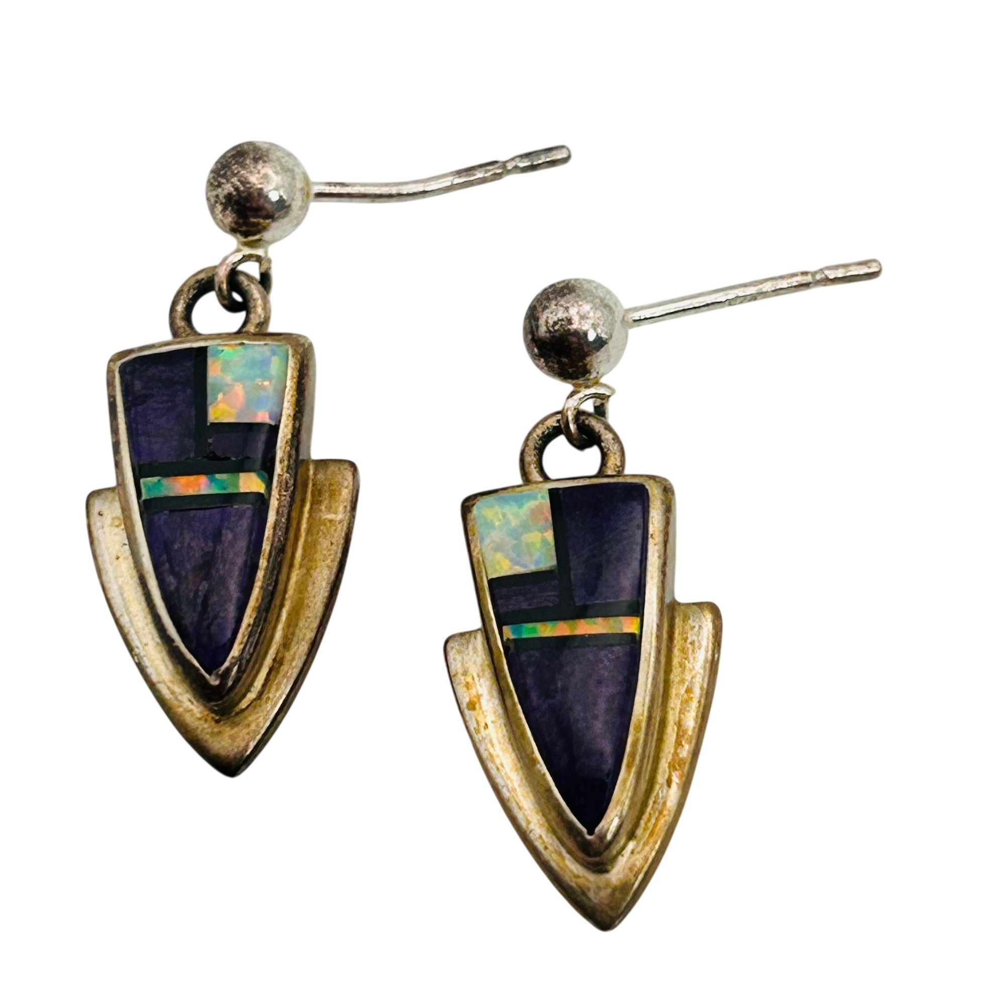 Ervin Hoskie Navajo Sterling Inlay Stone Earrings