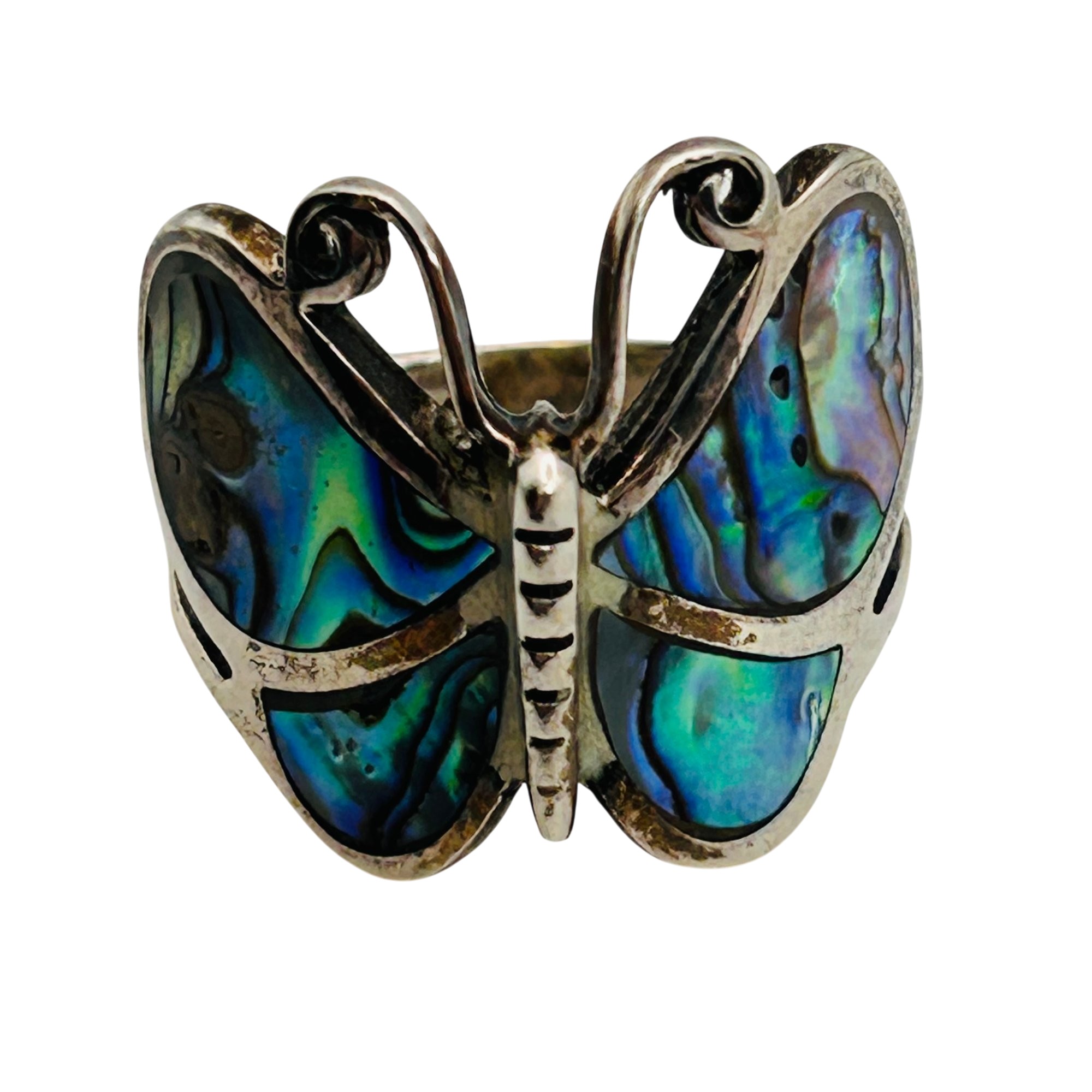 Southwest Sterling Abalone Butterfly Ring Sz 8