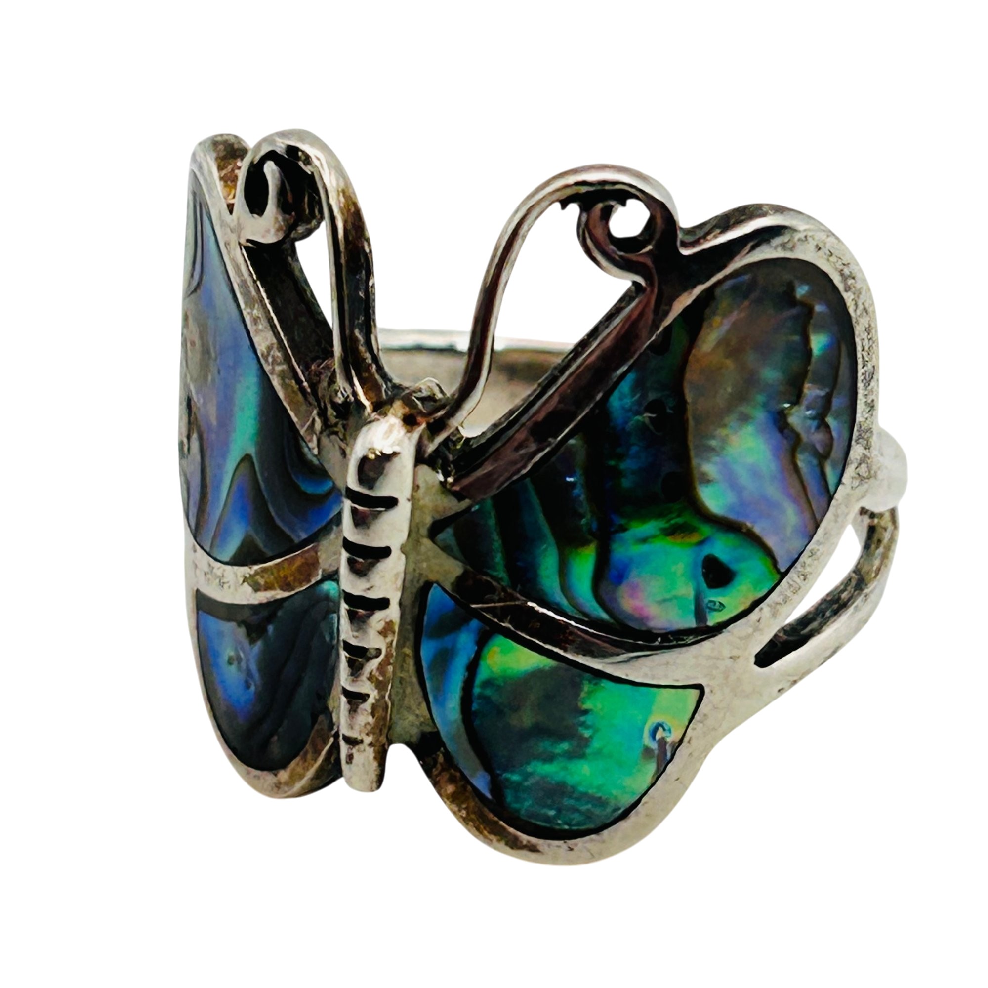 Southwest Sterling Abalone Butterfly Ring Sz 8