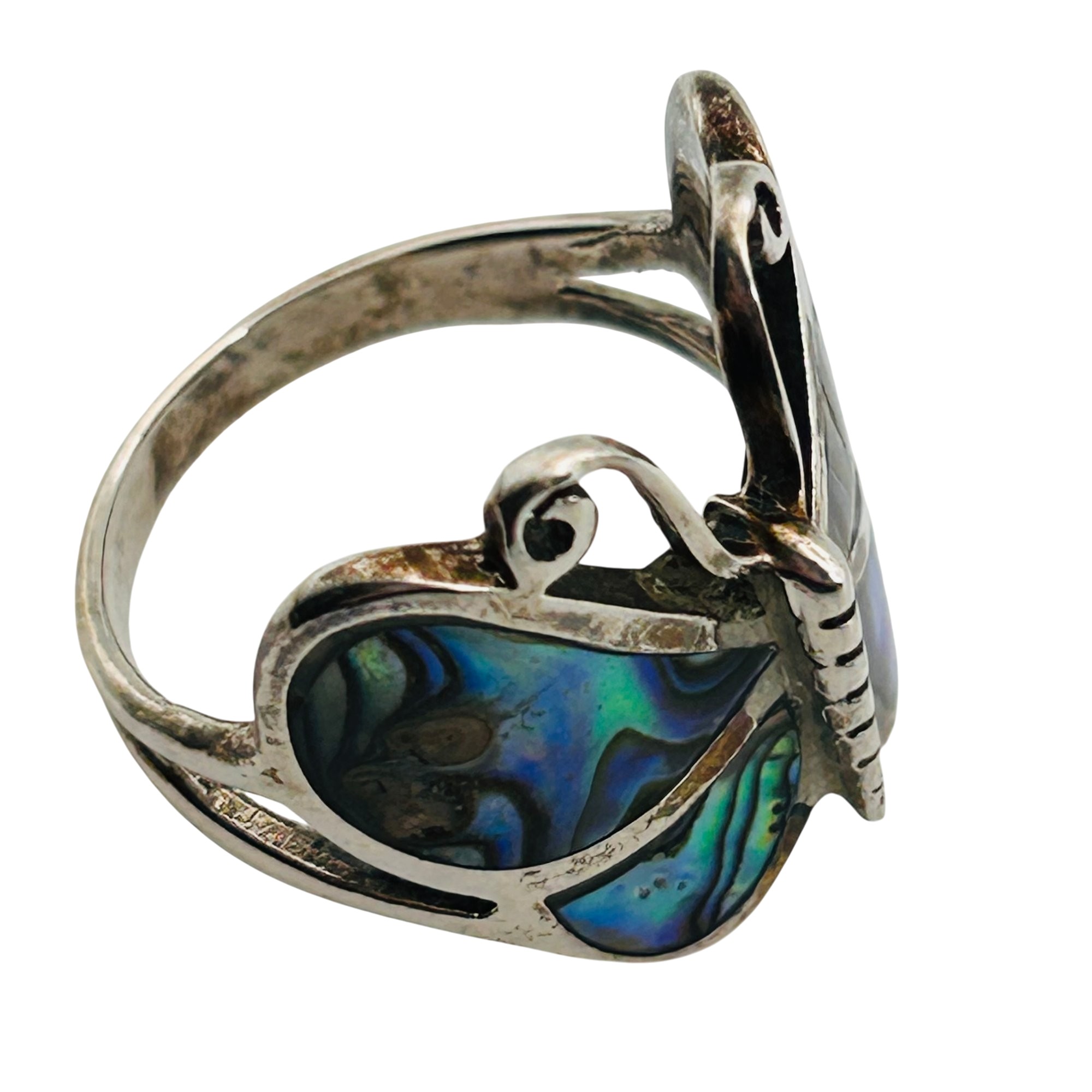 Southwest Sterling Abalone Butterfly Ring Sz 8