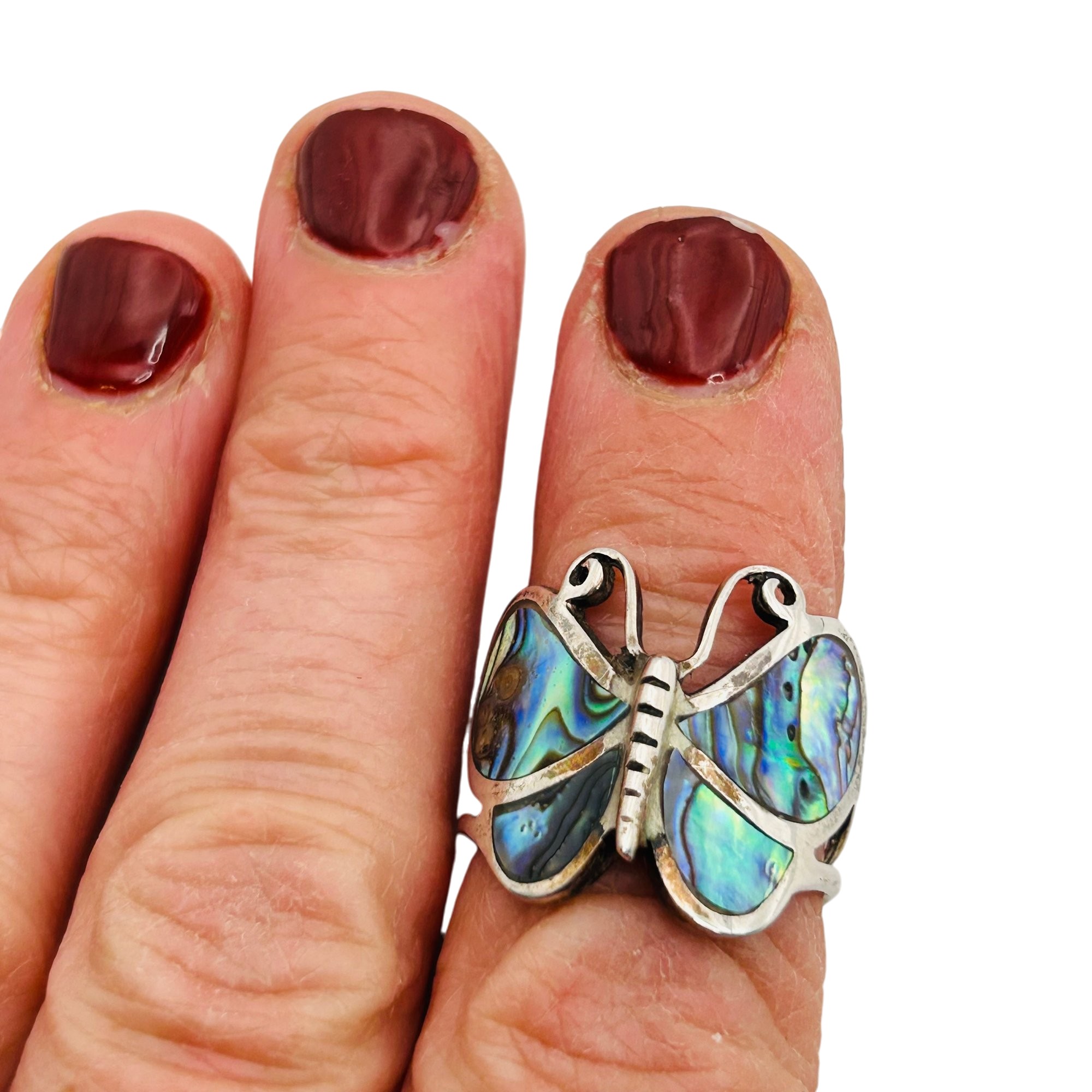 Southwest Sterling Abalone Butterfly Ring Sz 8