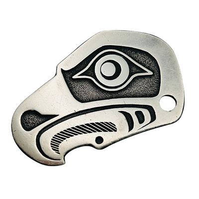 Signed Northwest Coast Indian Sterling Overlay Pendant. Signed TH Northwest coast Indian 