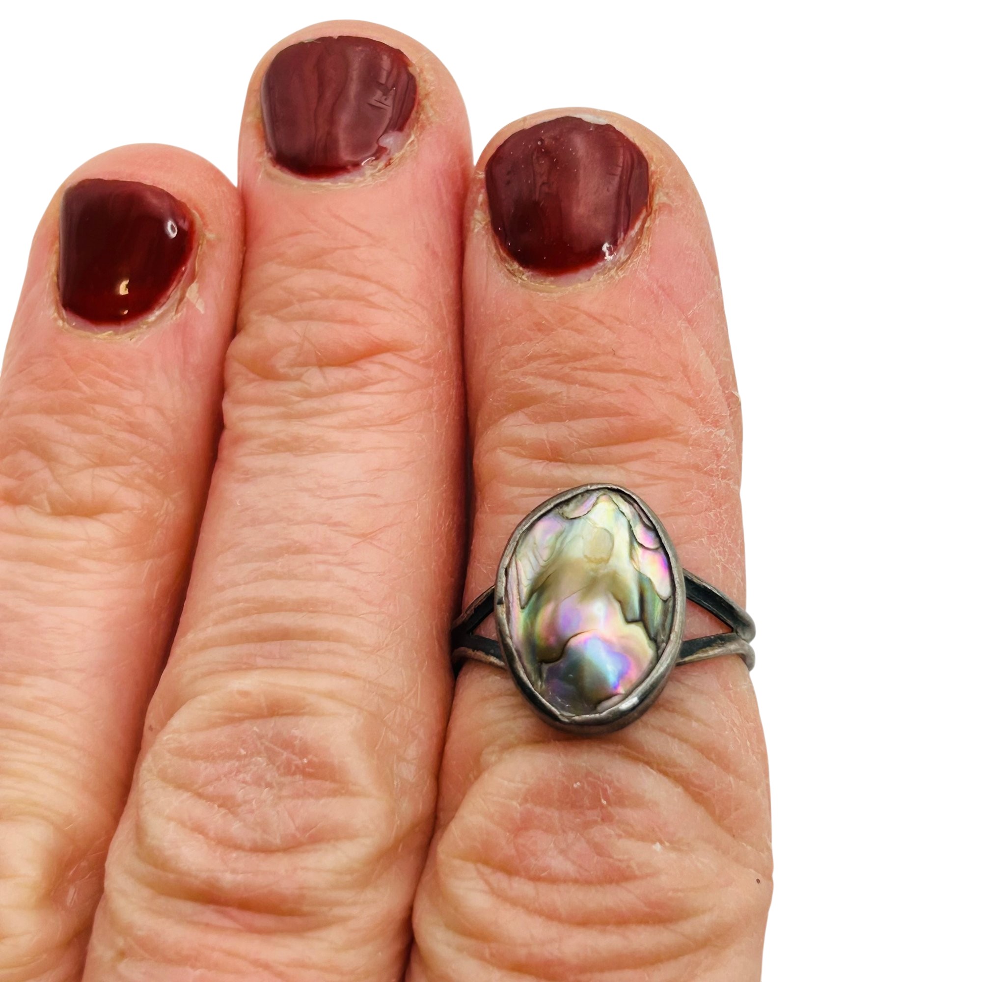 Native Sterling Abalone Ring Sz 5.5