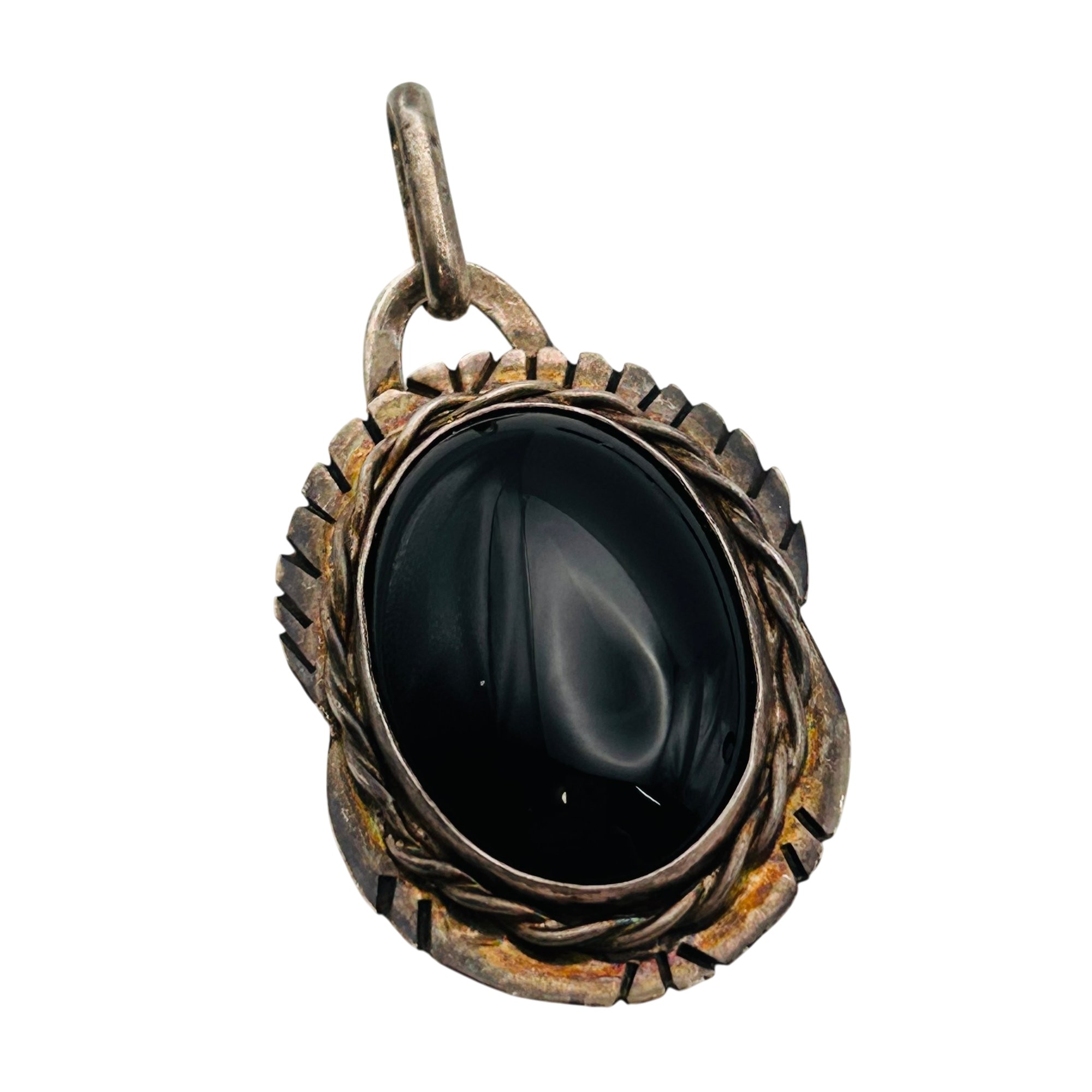 Signed Native Sterling Onyx Pendant