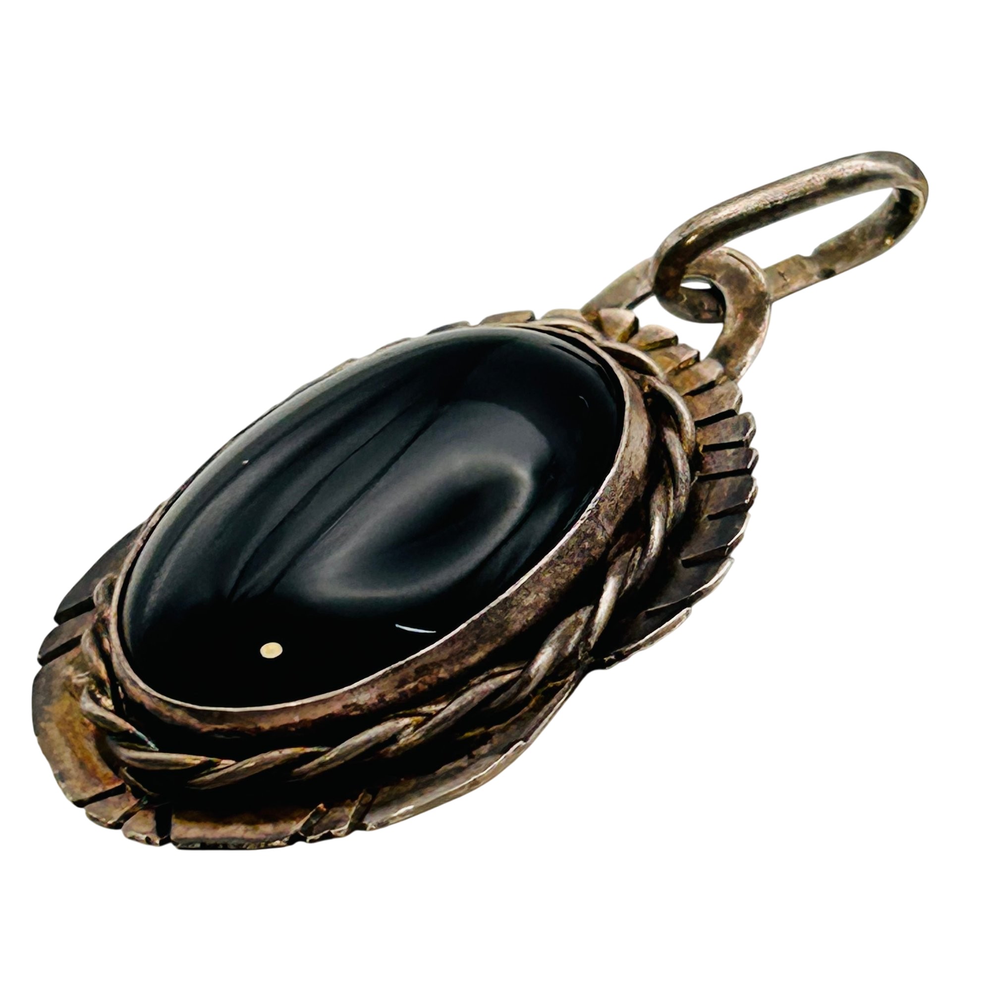 Signed Native Sterling Onyx Pendant