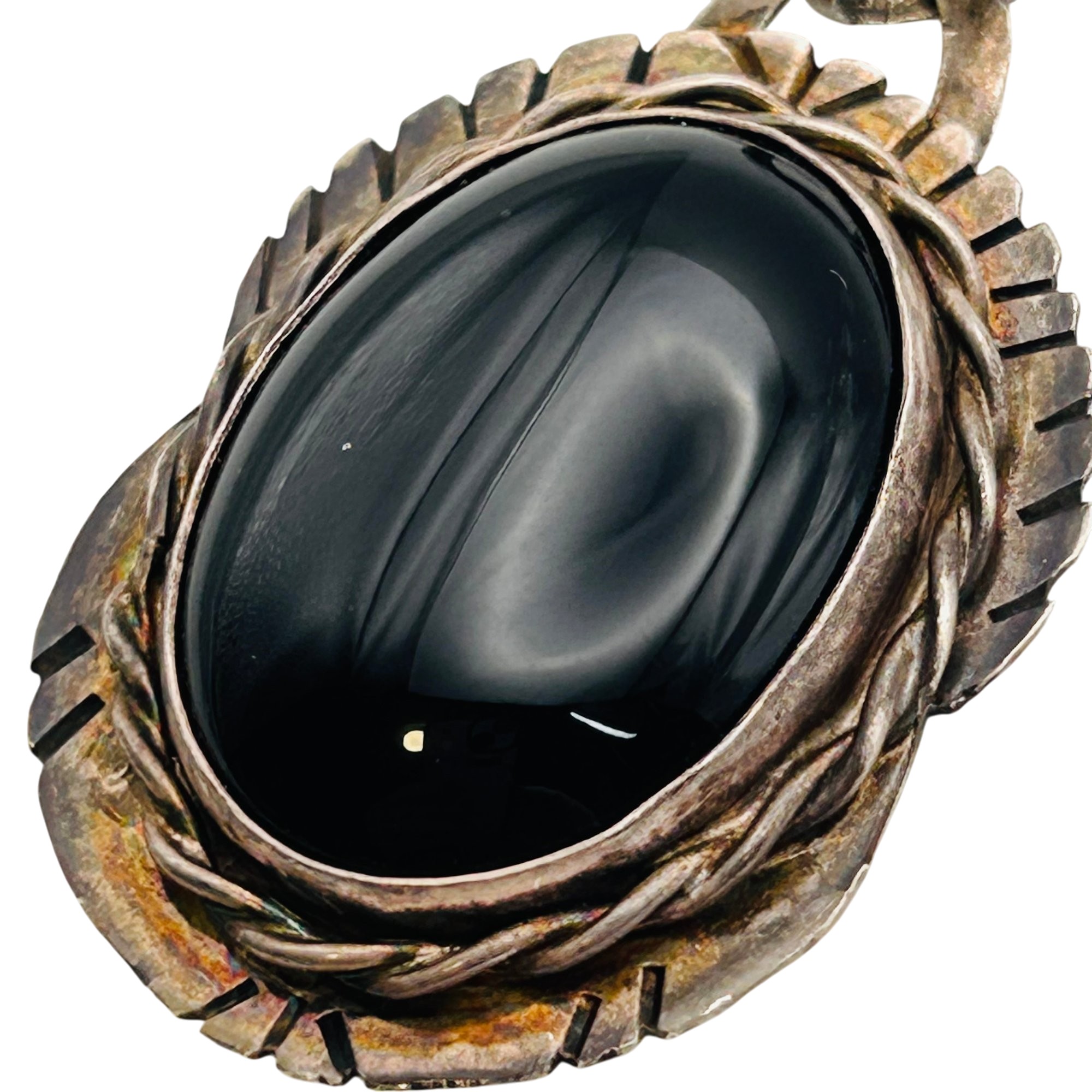 Signed Native Sterling Onyx Pendant