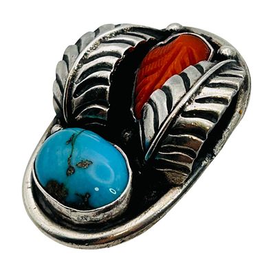 Signed Navajo Turquoise Coral Sterling Pendant. Signed R.B.L Navajo sterling pendant 8.3g 