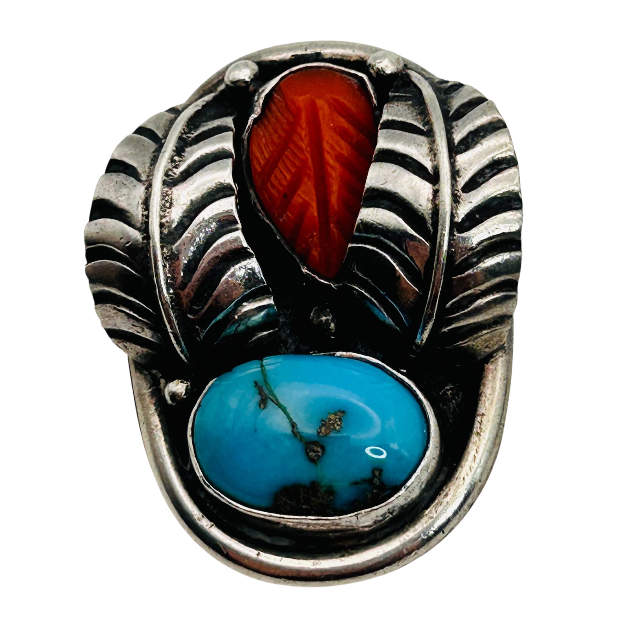 Signed Navajo Turquoise Coral Sterling Pendant