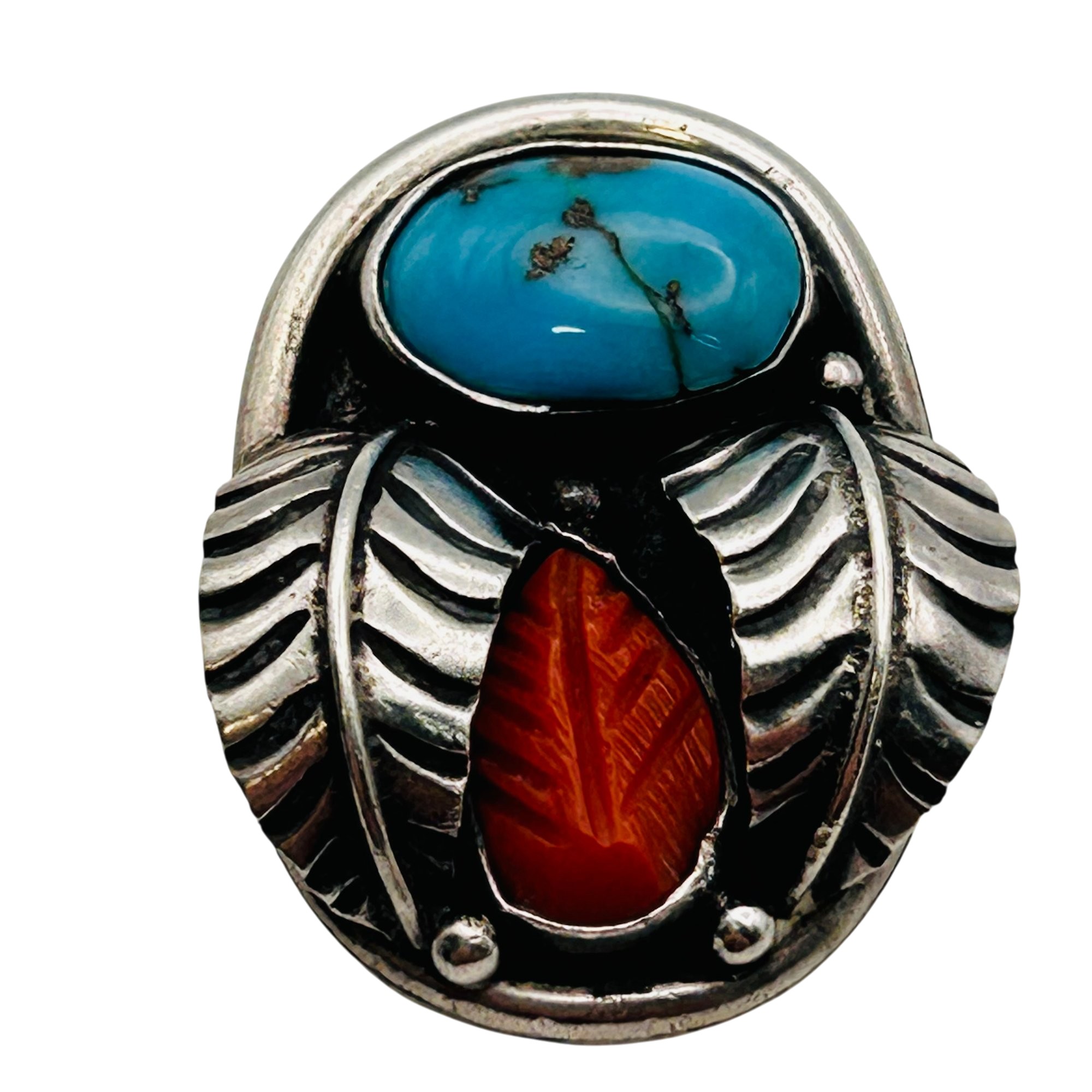 Signed Navajo Turquoise Coral Sterling Pendant
