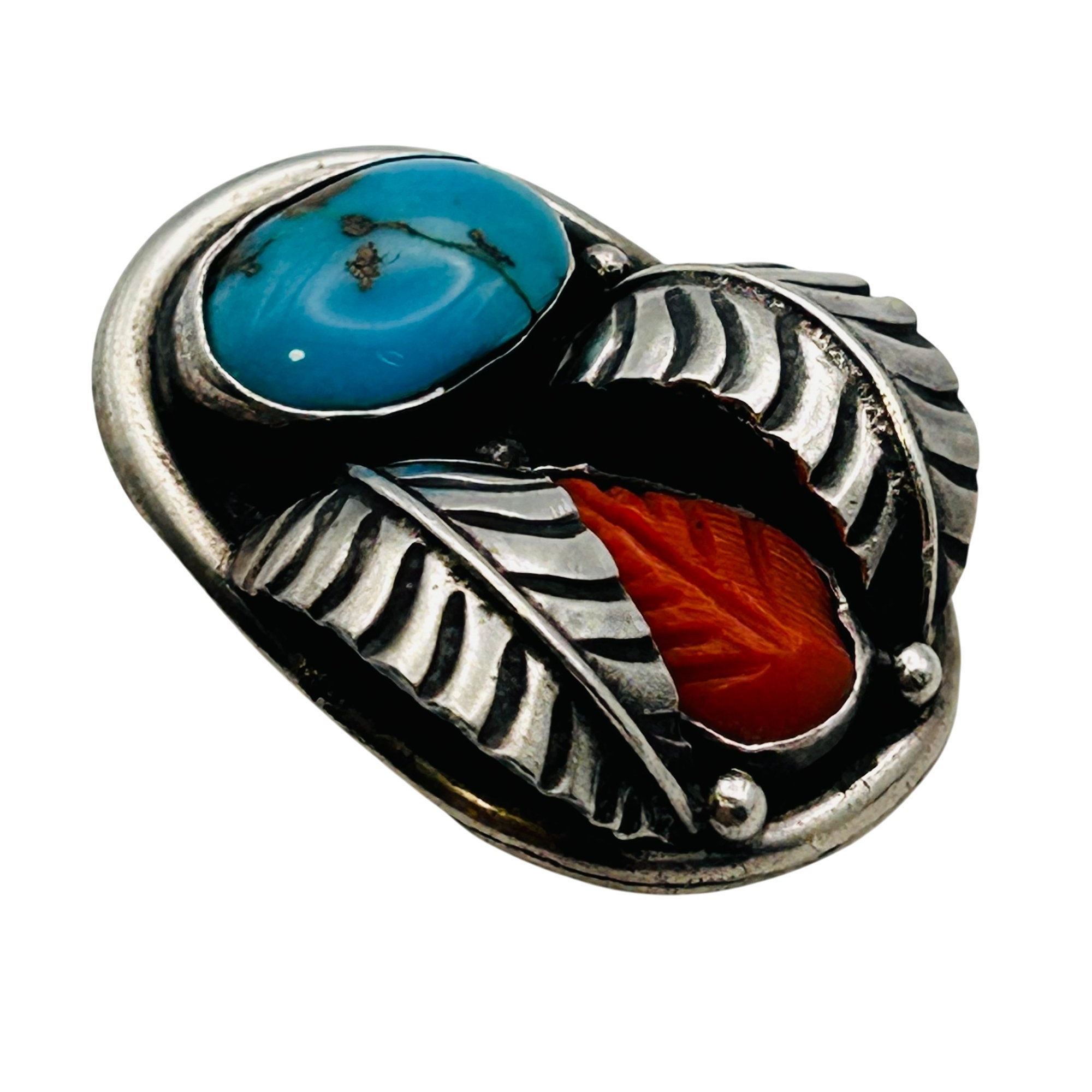 Signed Navajo Turquoise Coral Sterling Pendant