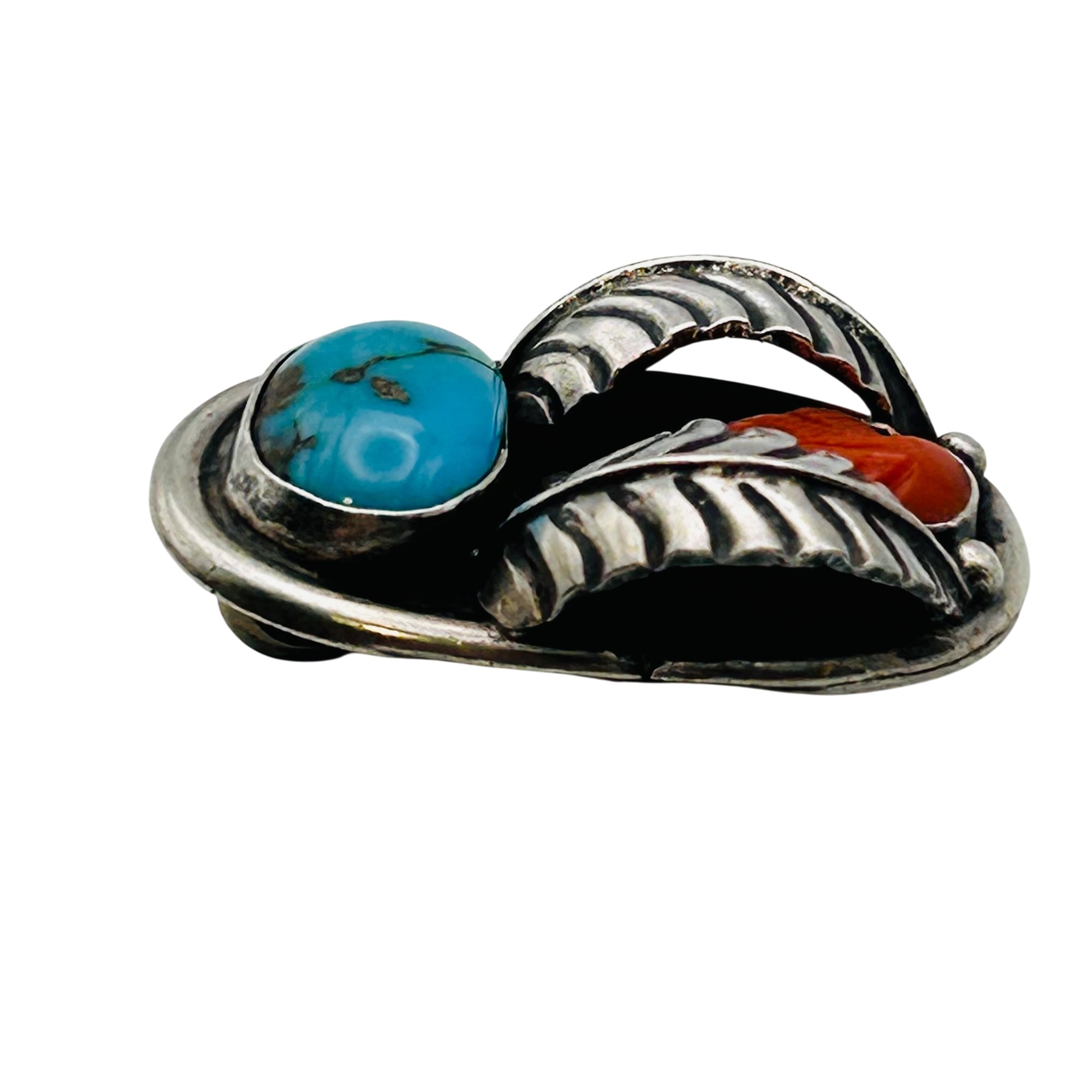 Signed Navajo Turquoise Coral Sterling Pendant
