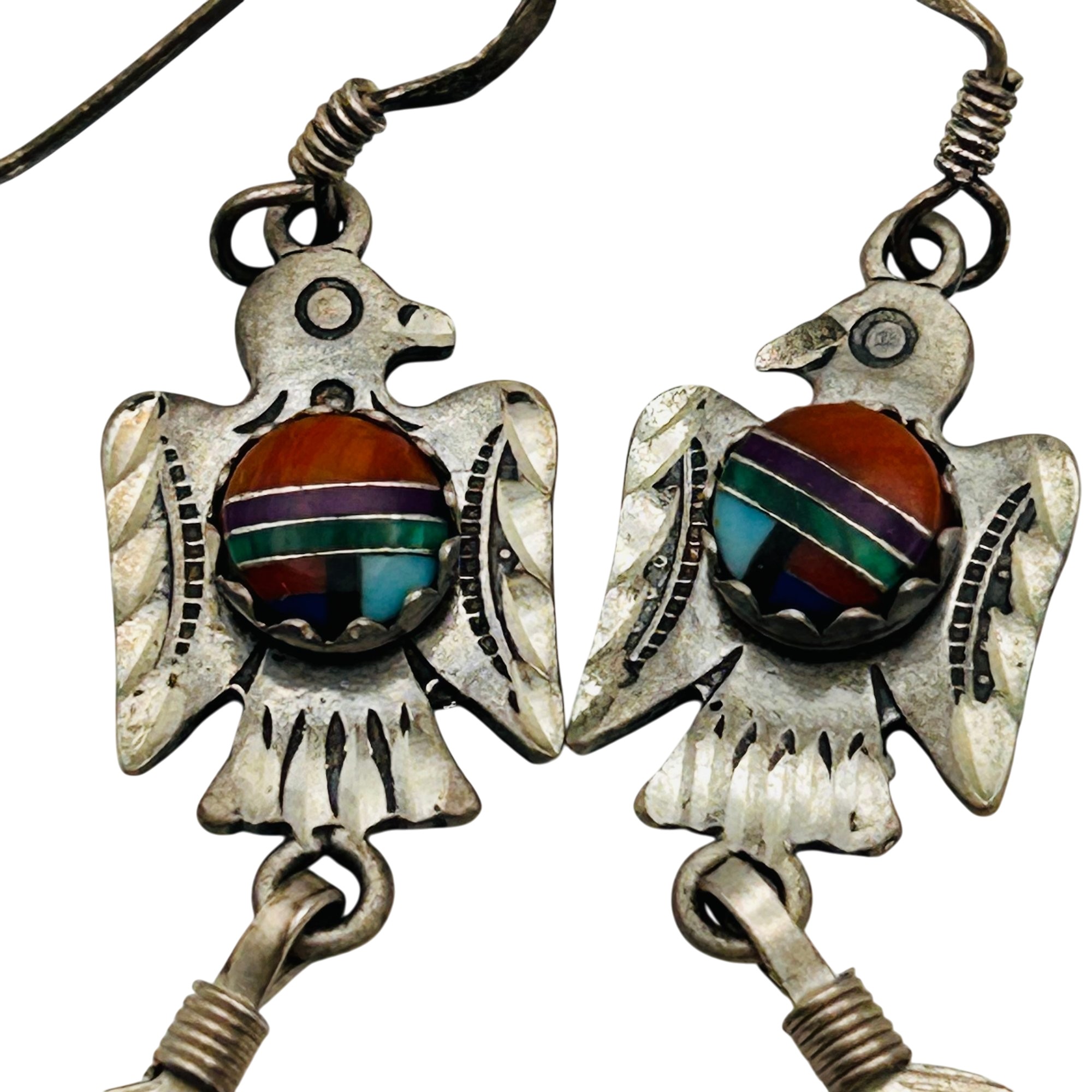 Navajo Sterling Inlay Stone Thunderbird Earrings