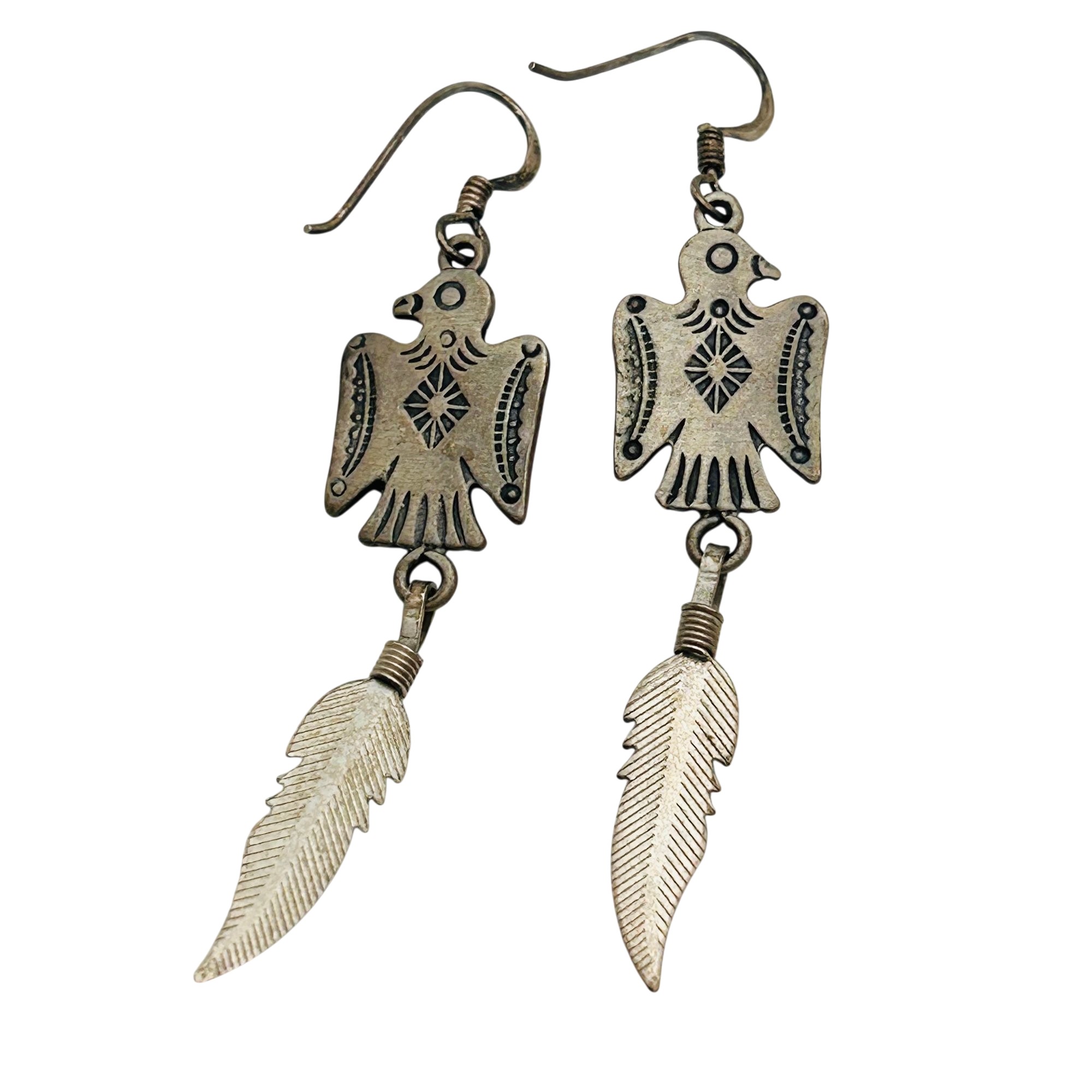 Navajo Sterling Inlay Stone Thunderbird Earrings