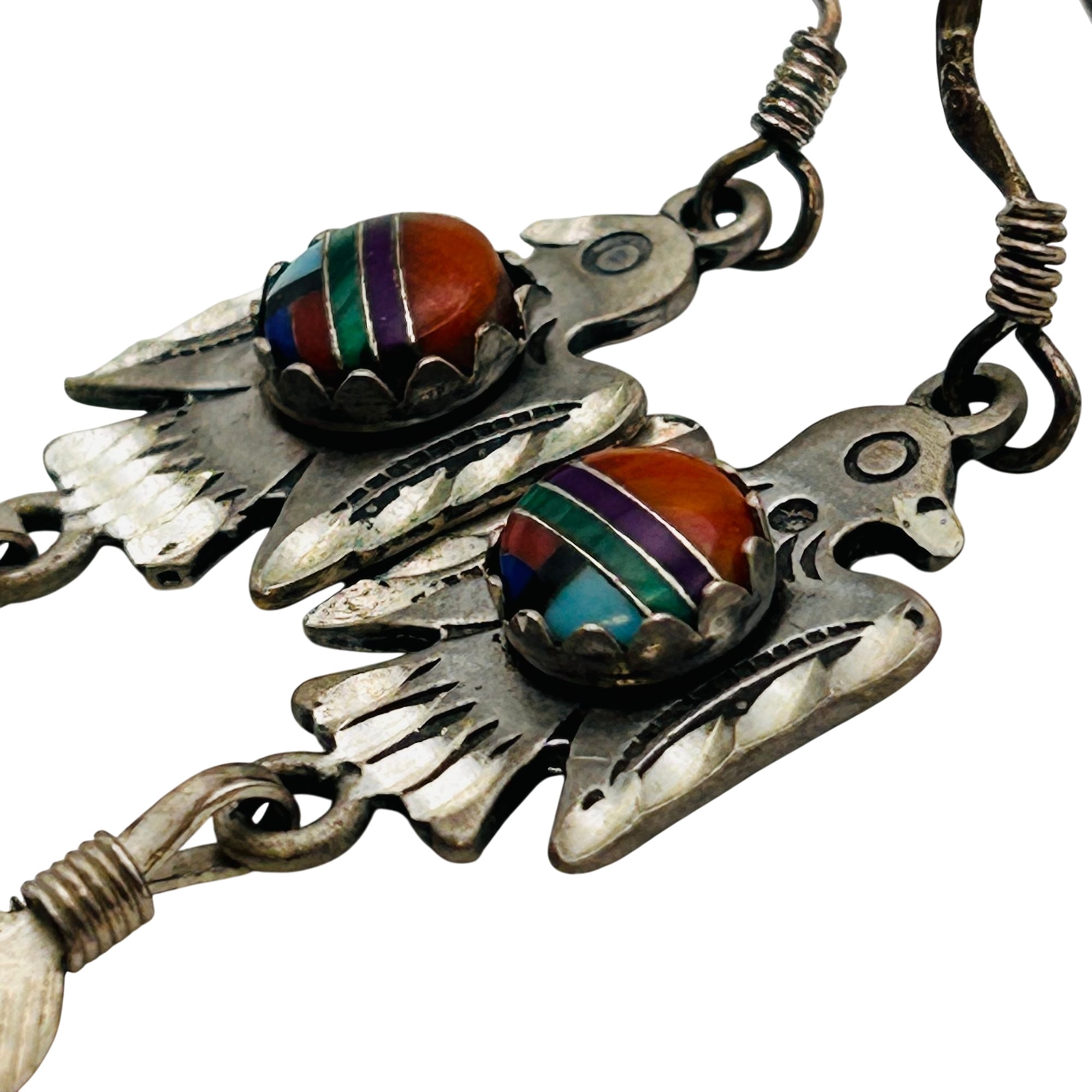Navajo Sterling Inlay Stone Thunderbird Earrings