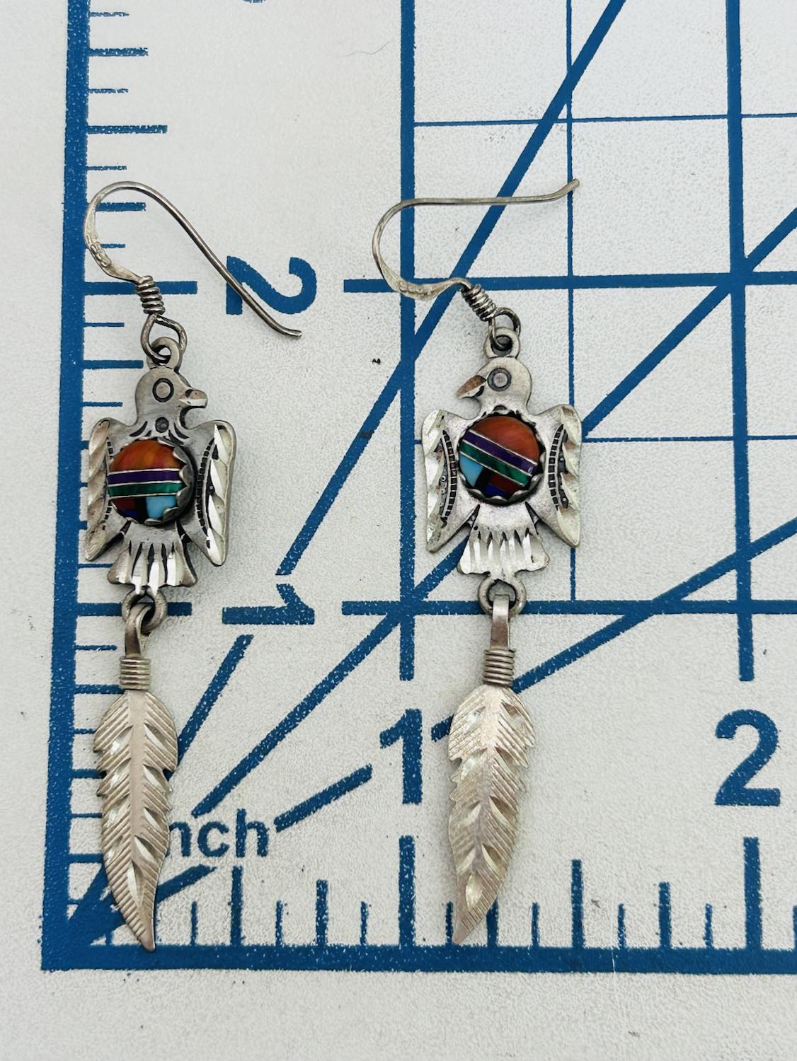 Navajo Sterling Inlay Stone Thunderbird Earrings