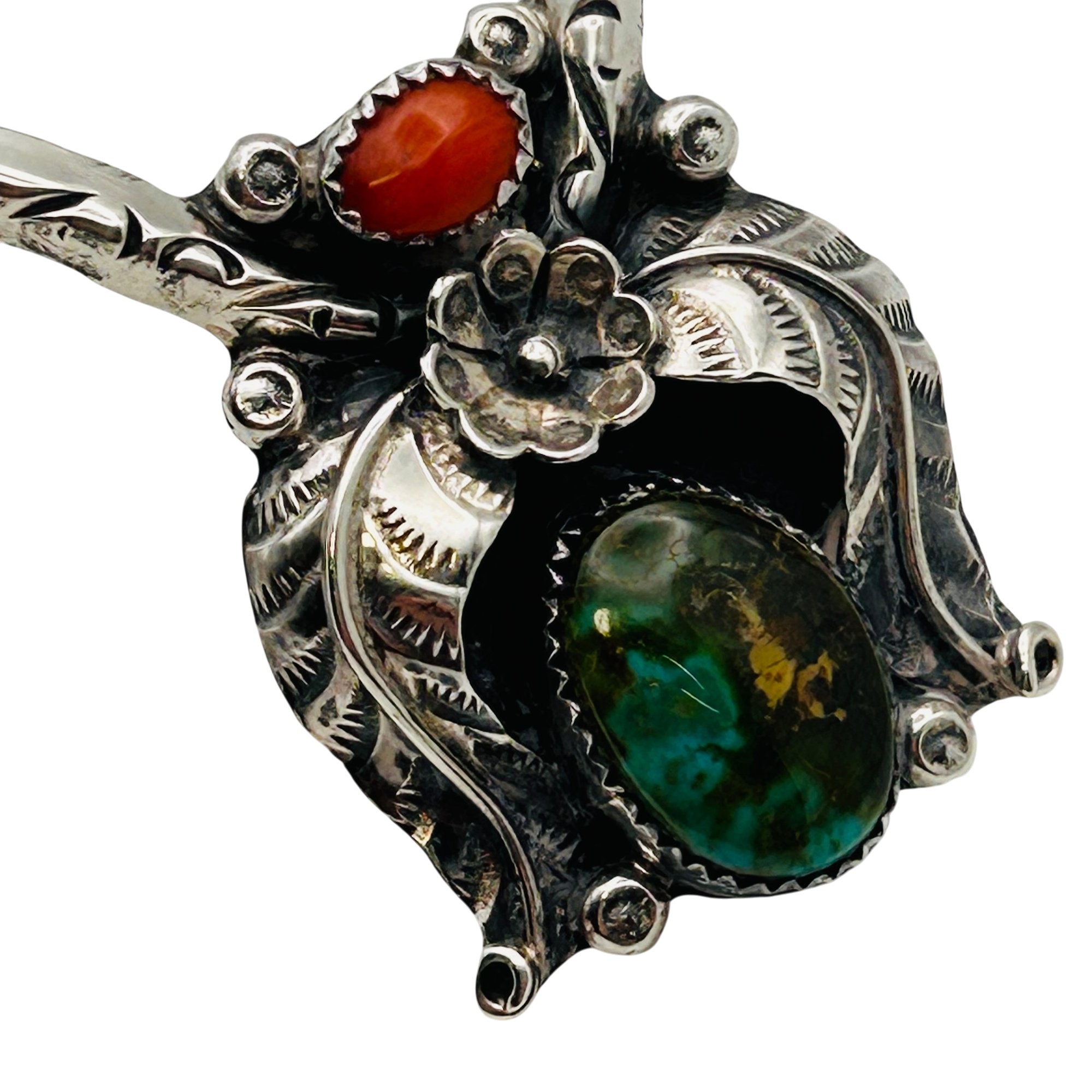 Navajo Sterling Turquoise Coral Cuff Bracelet
