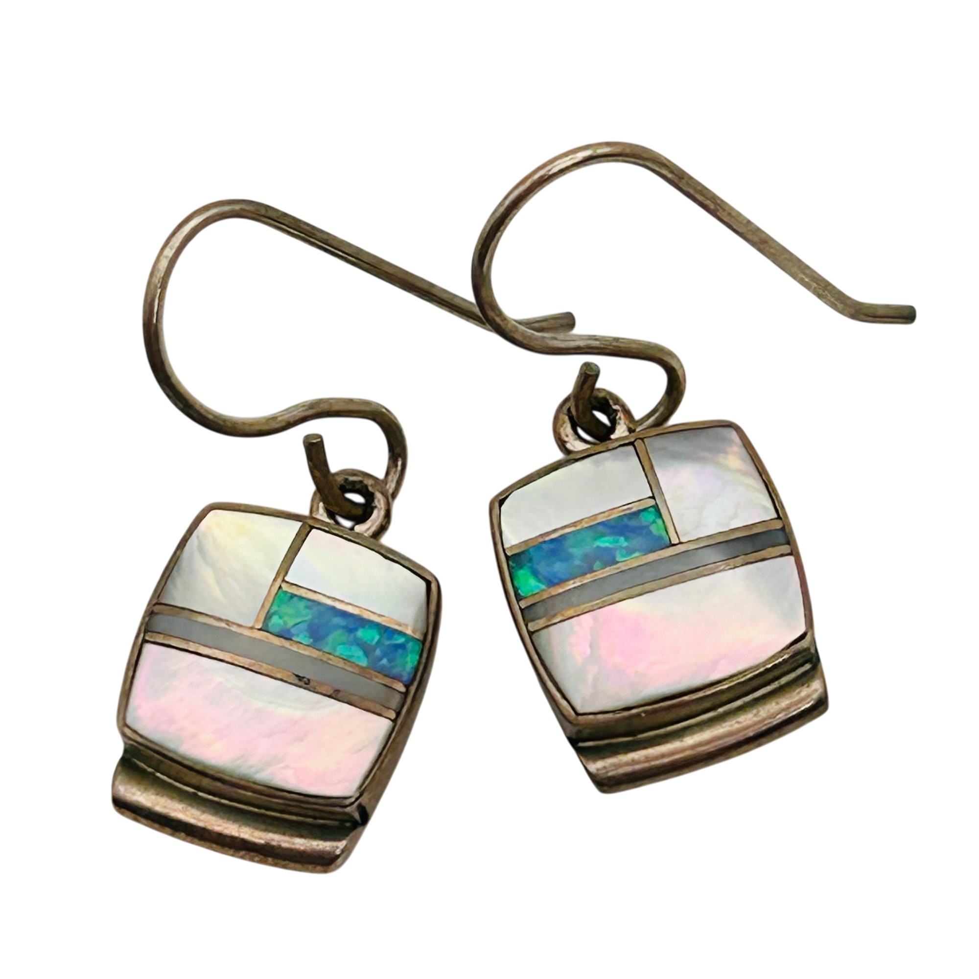 Signed USA Sterling Inlay Multi-Stone Earrings