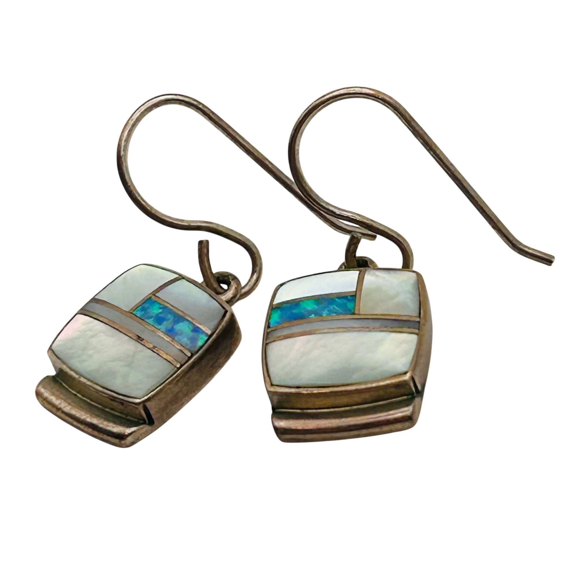 Signed USA Sterling Inlay Multi-Stone Earrings