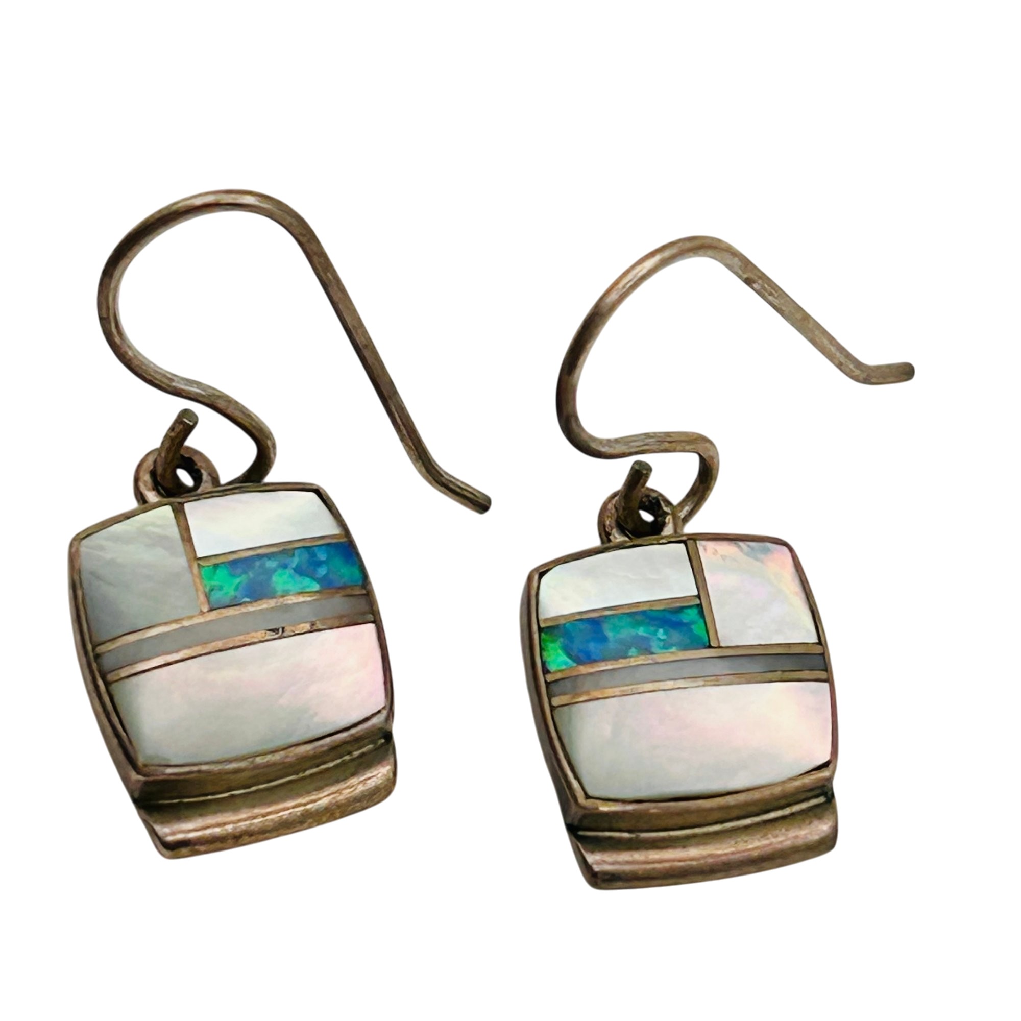 Signed USA Sterling Inlay Multi-Stone Earrings