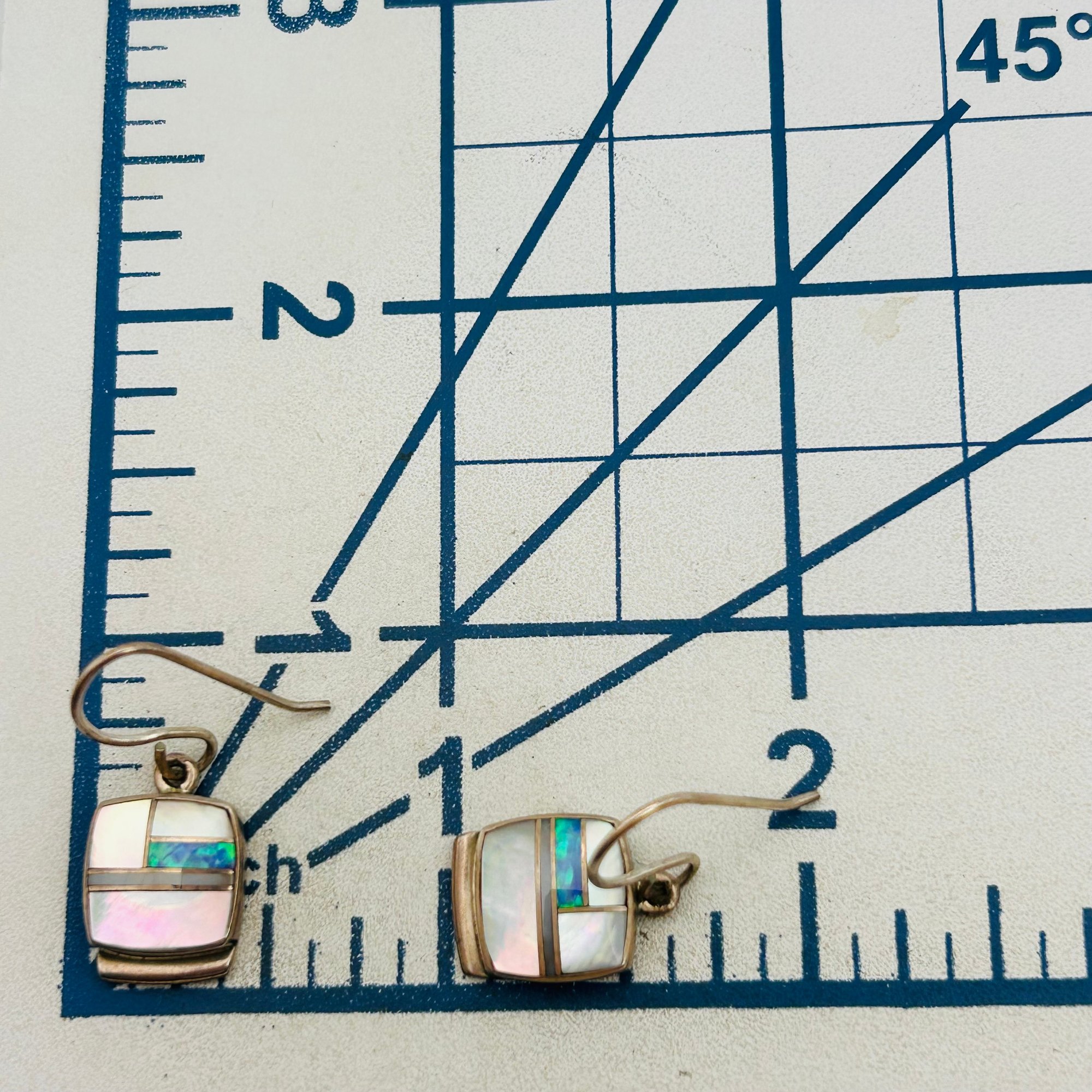Signed USA Sterling Inlay Multi-Stone Earrings