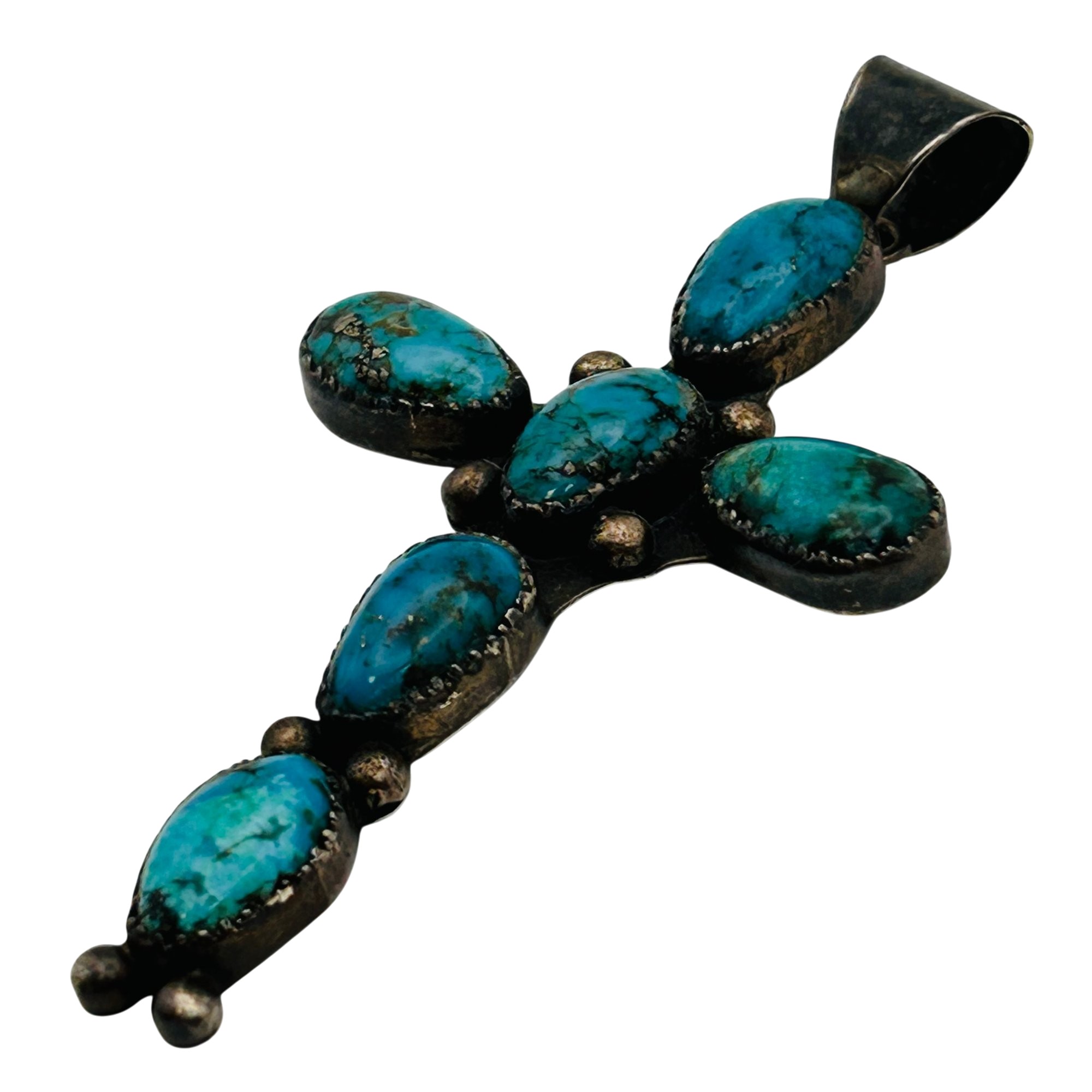 Vintage Signed Navajo Sterling Turquoise Pendant