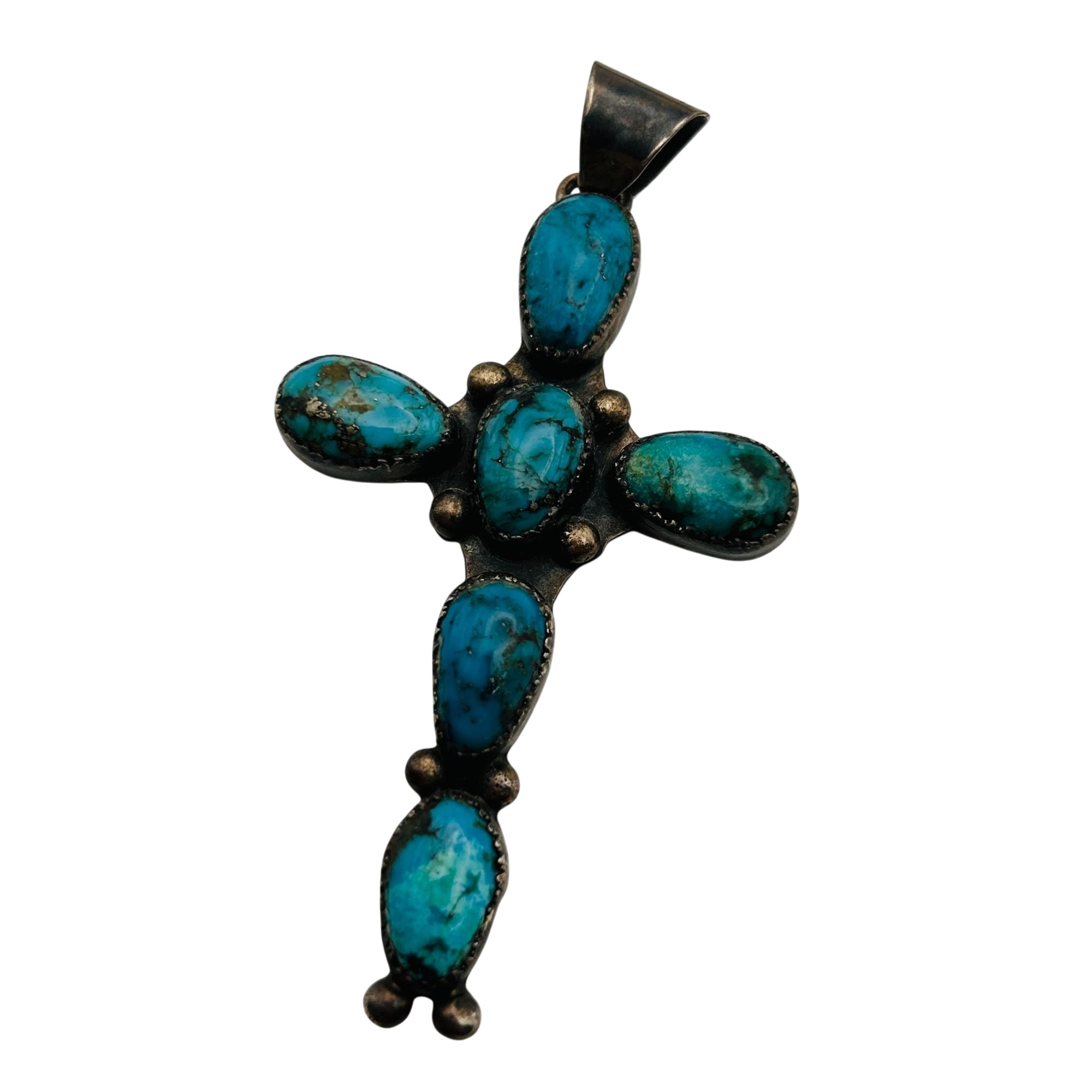 Vintage Signed Navajo Sterling Turquoise Pendant