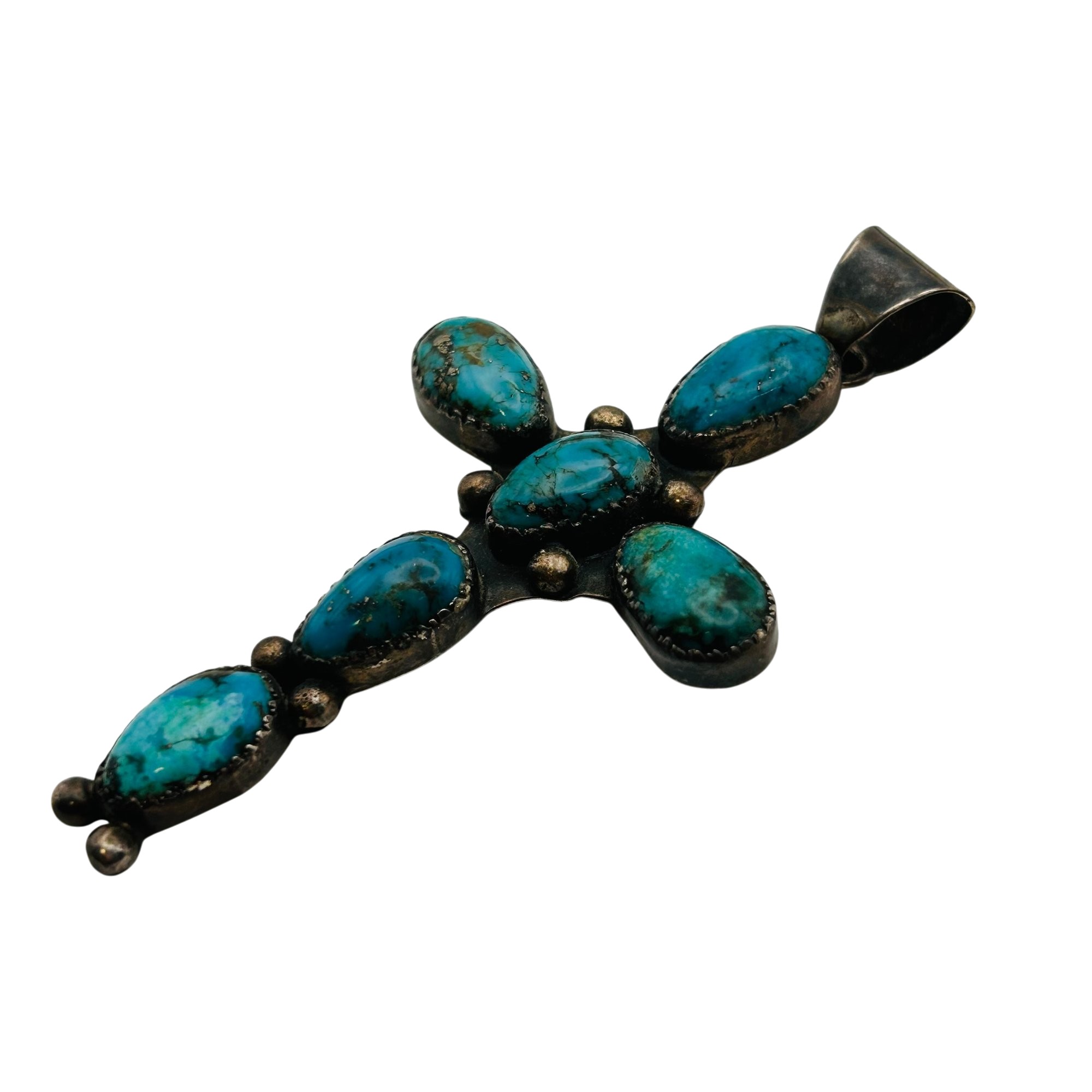 Vintage Signed Navajo Sterling Turquoise Pendant