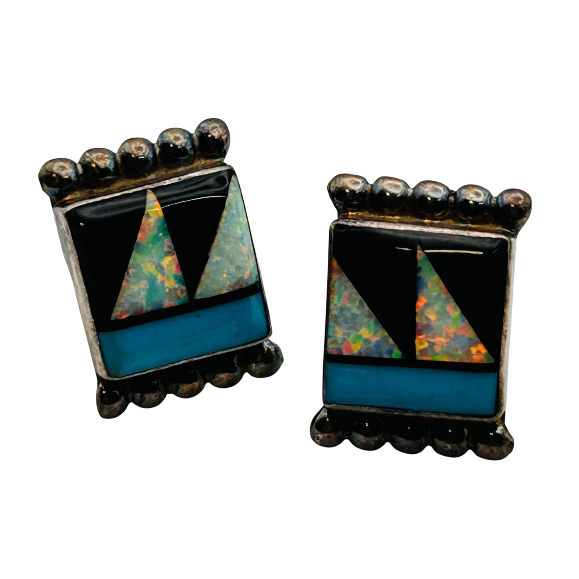 Vintage Zuni Sterling Inlay Muli-Stone Earrings