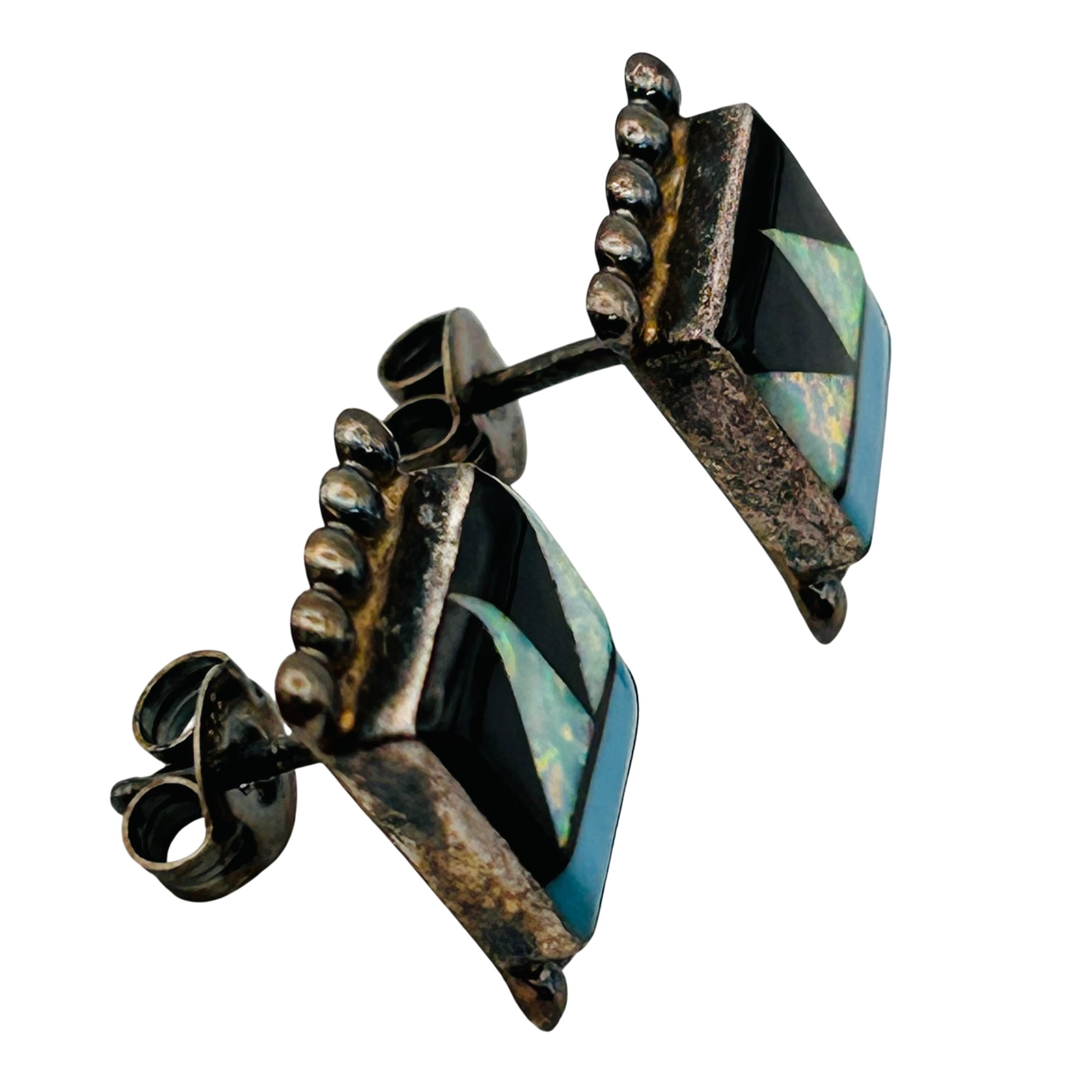 Vintage Zuni Sterling Inlay Muli-Stone Earrings