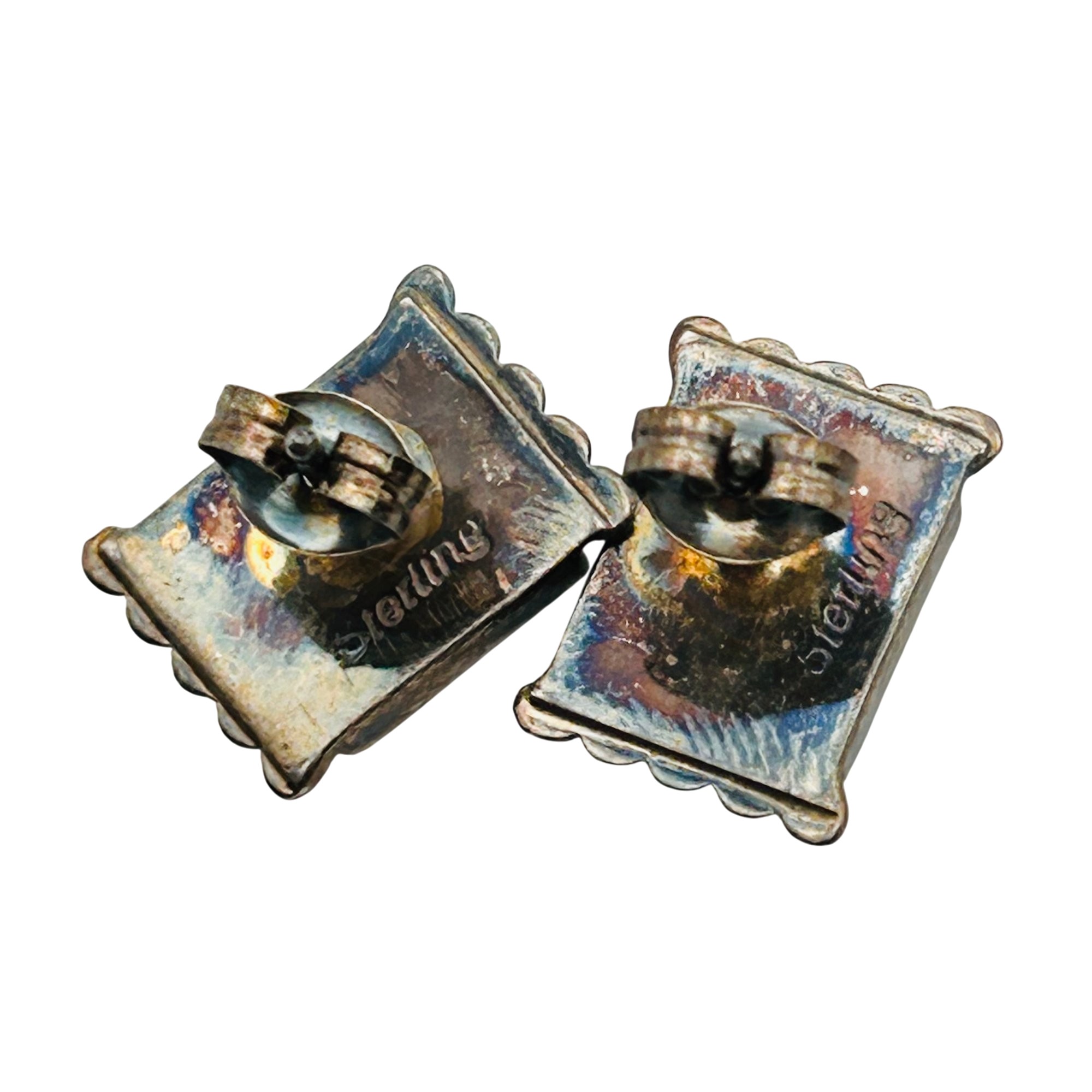 Vintage Zuni Sterling Inlay Muli-Stone Earrings