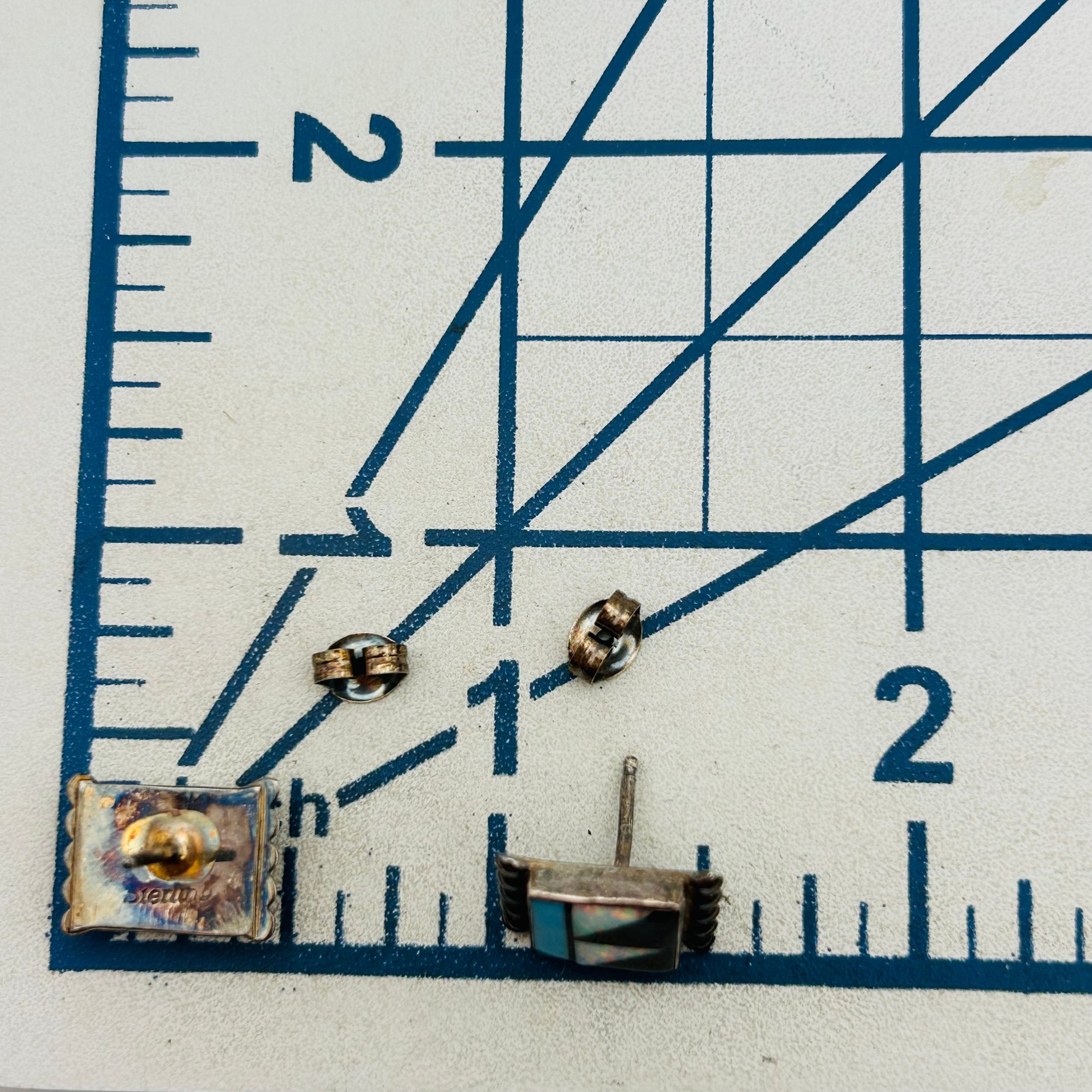 Vintage Zuni Sterling Inlay Muli-Stone Earrings