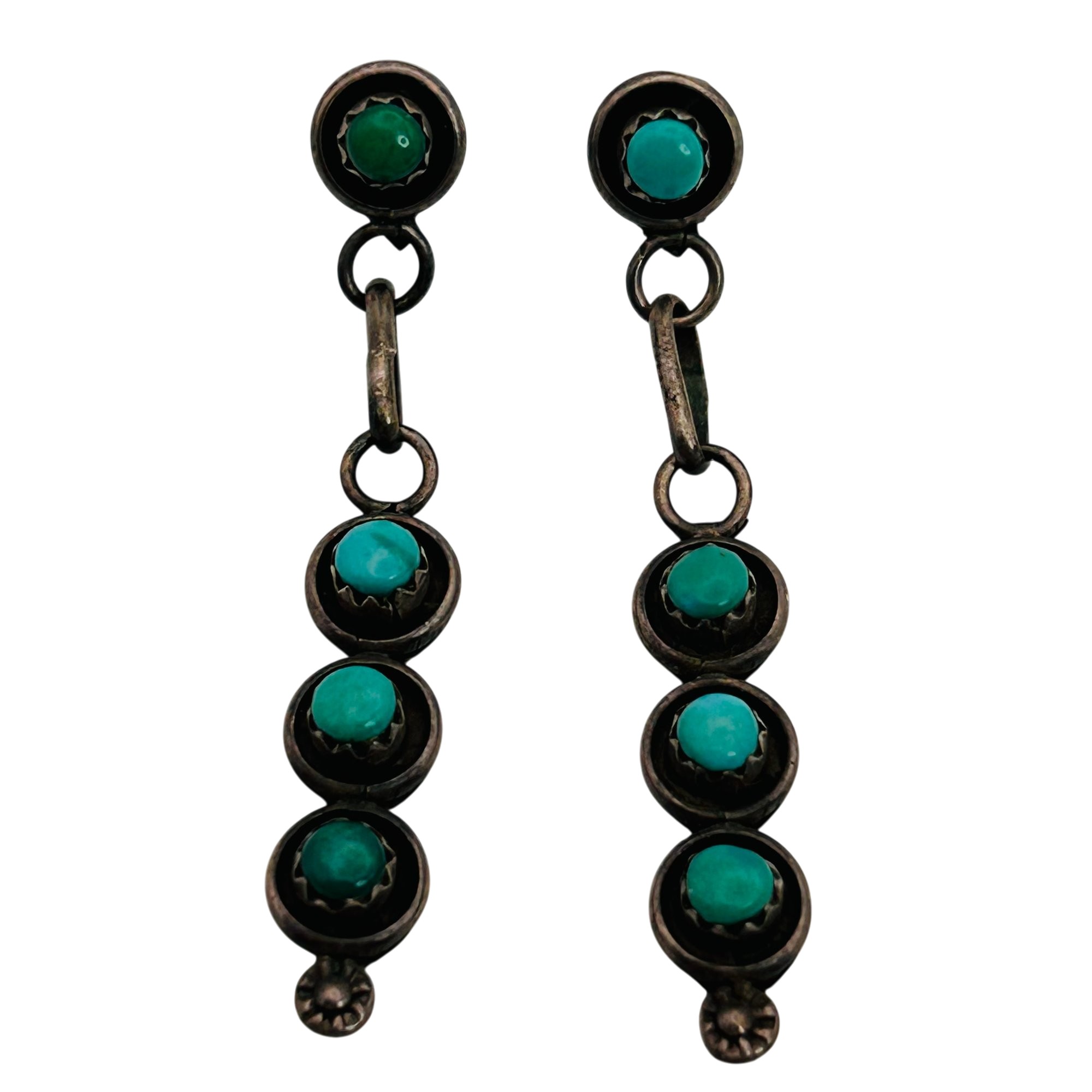 Vintage Zuni Sterling Turquoise Snake Eye Earrings