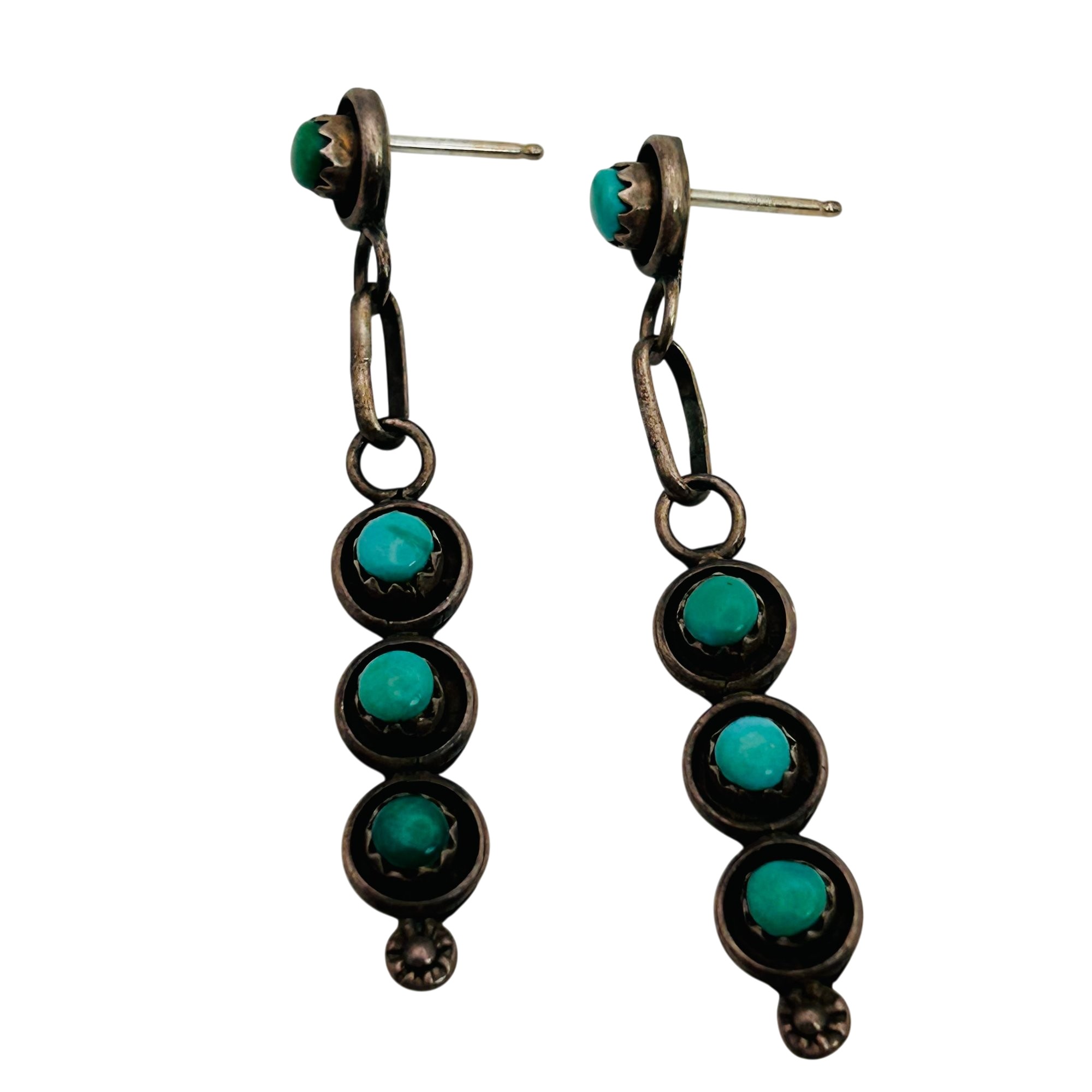 Vintage Zuni Sterling Turquoise Snake Eye Earrings