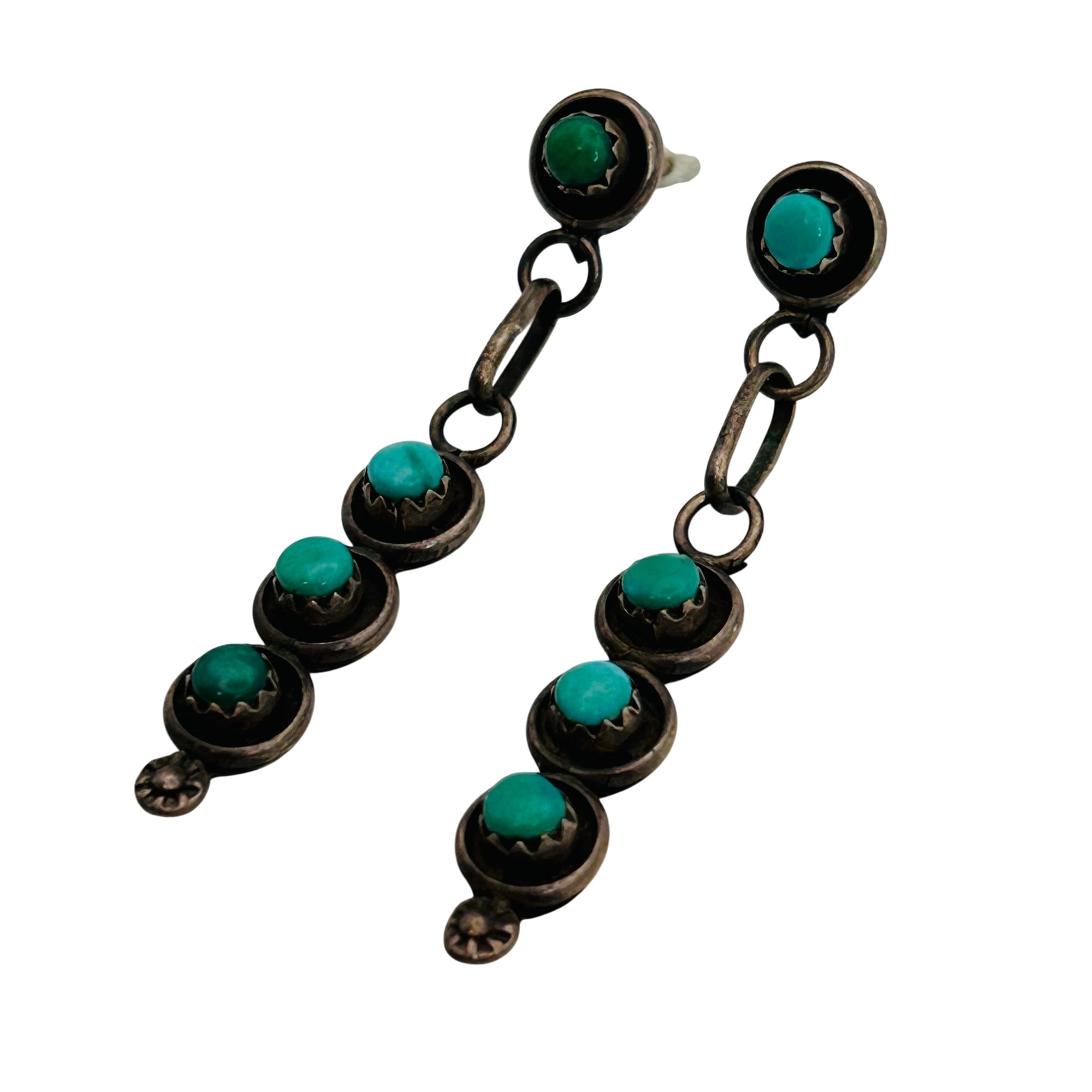 Vintage Zuni Sterling Turquoise Snake Eye Earrings
