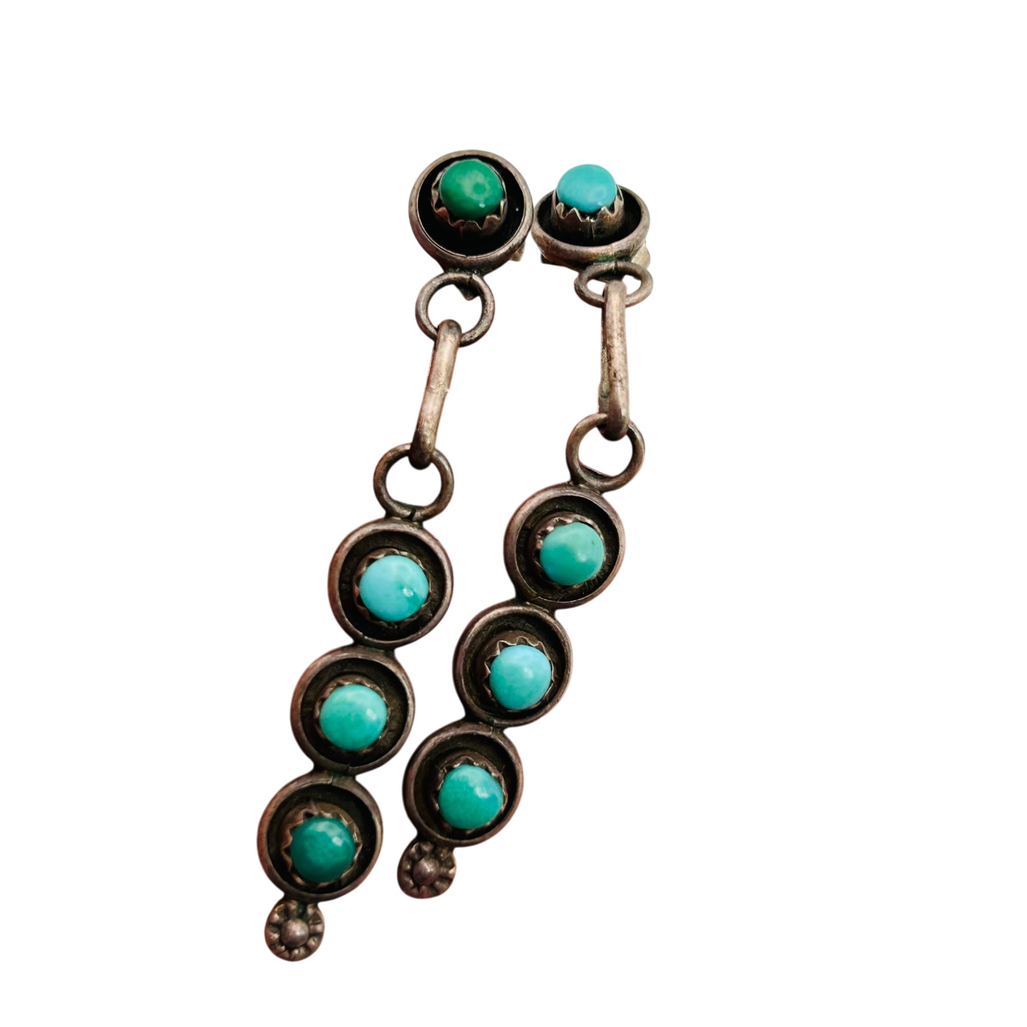 Vintage Zuni Sterling Turquoise Snake Eye Earrings