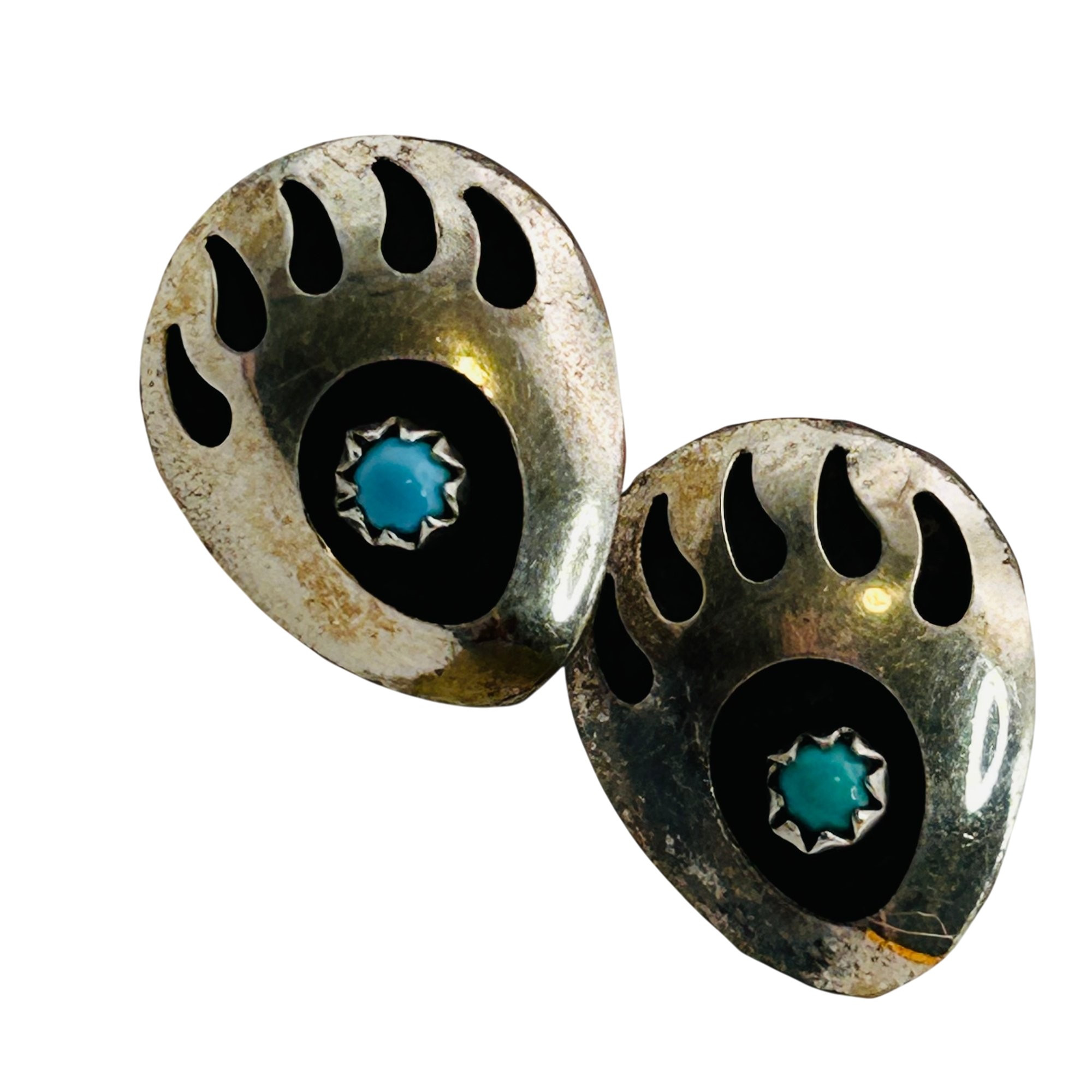 Native Sterling Turquoise Bear Claw Earrings