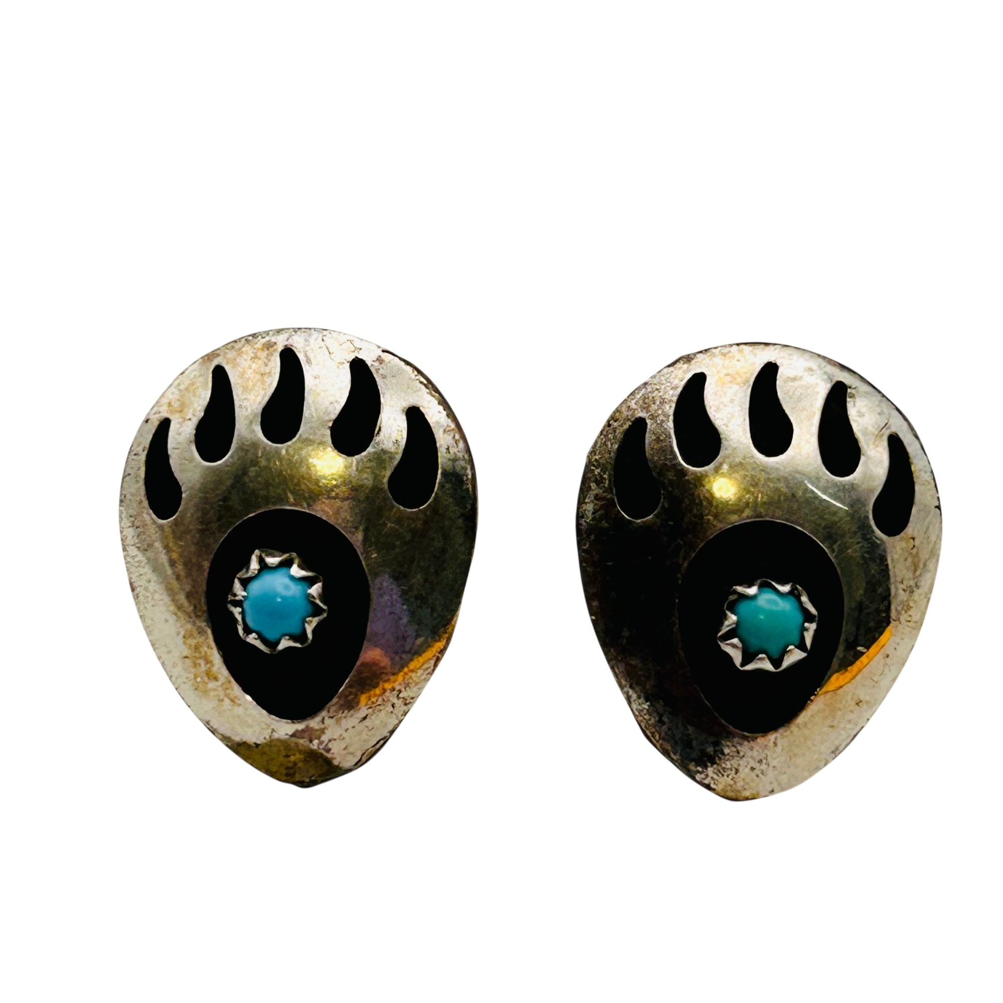 Native Sterling Turquoise Bear Claw Earrings