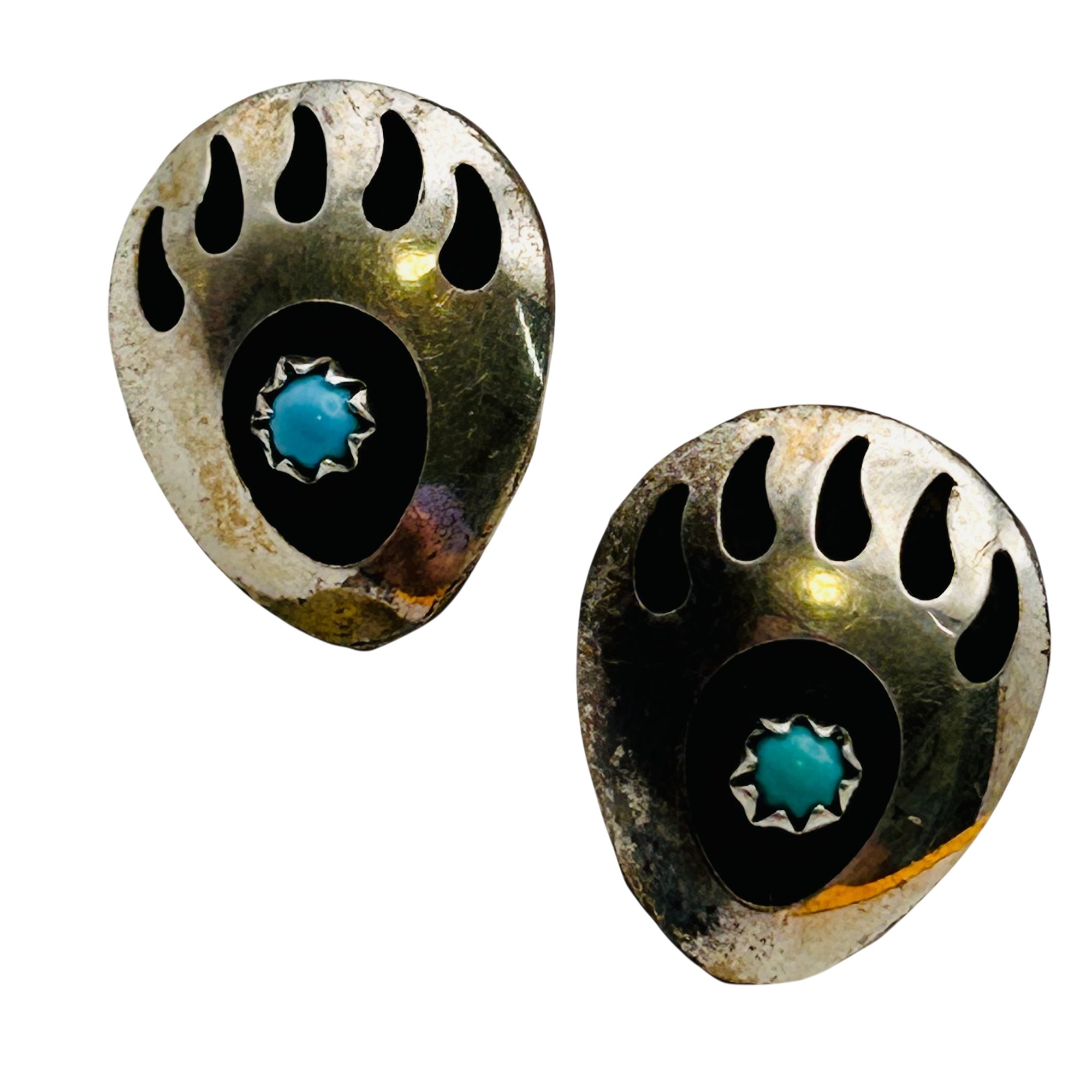 Native Sterling Turquoise Bear Claw Earrings