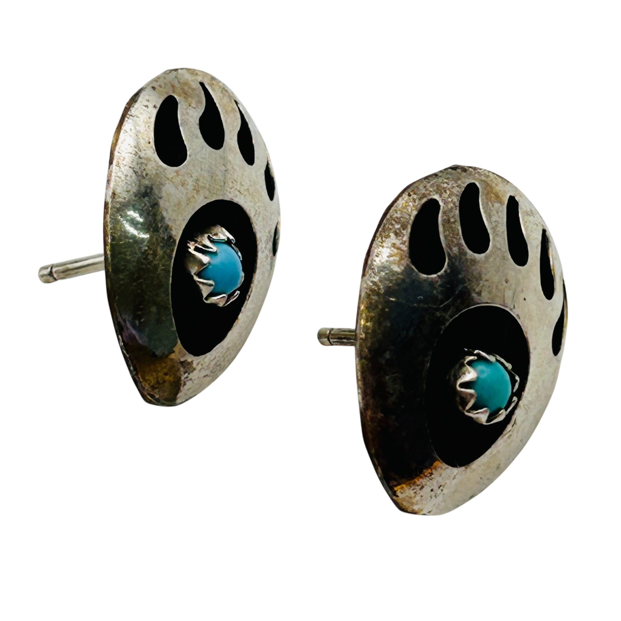 Native Sterling Turquoise Bear Claw Earrings