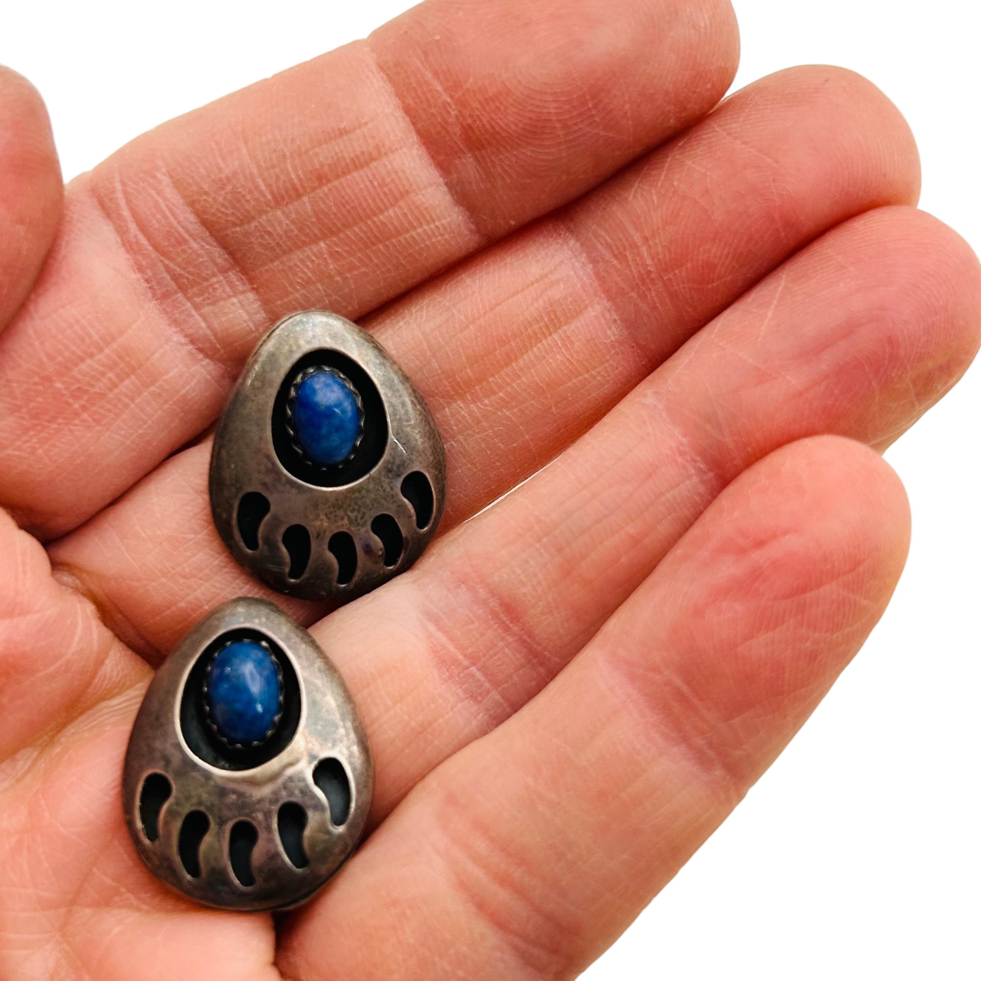Vintage Navajo Sterling Large Bear Claw Earrings