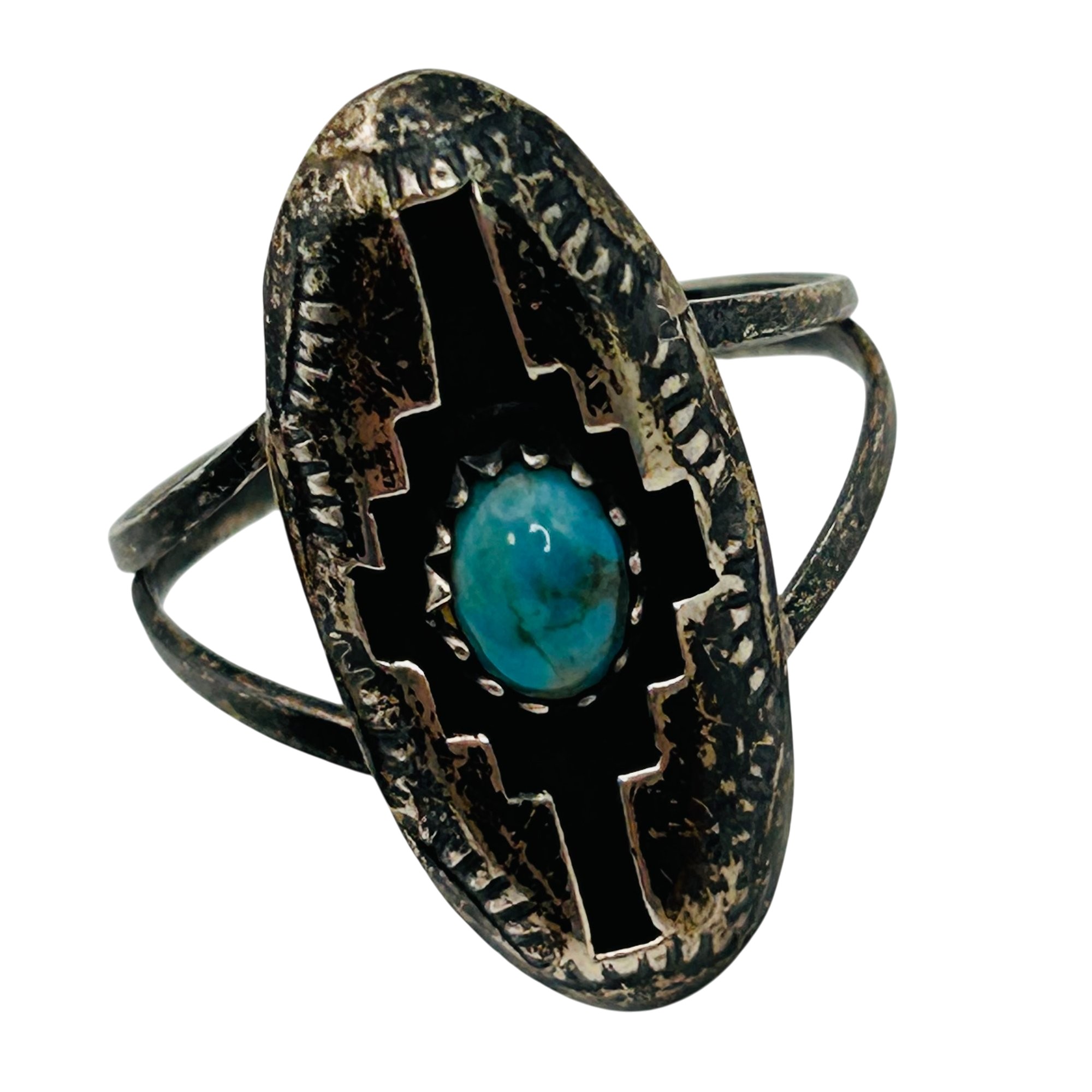 Signed Navajo Sterling Turquoise Ring Sz 7