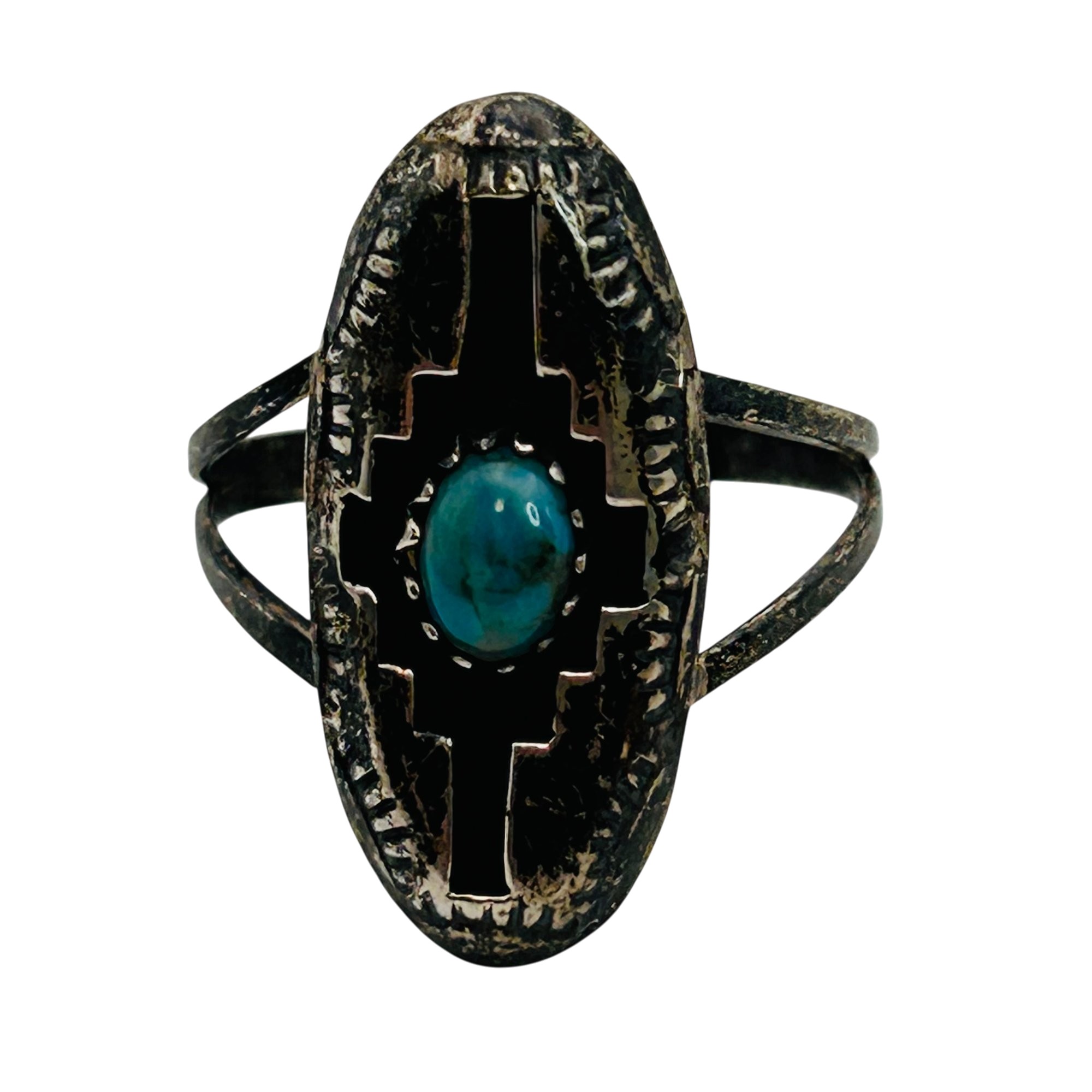 Signed Navajo Sterling Turquoise Ring Sz 7